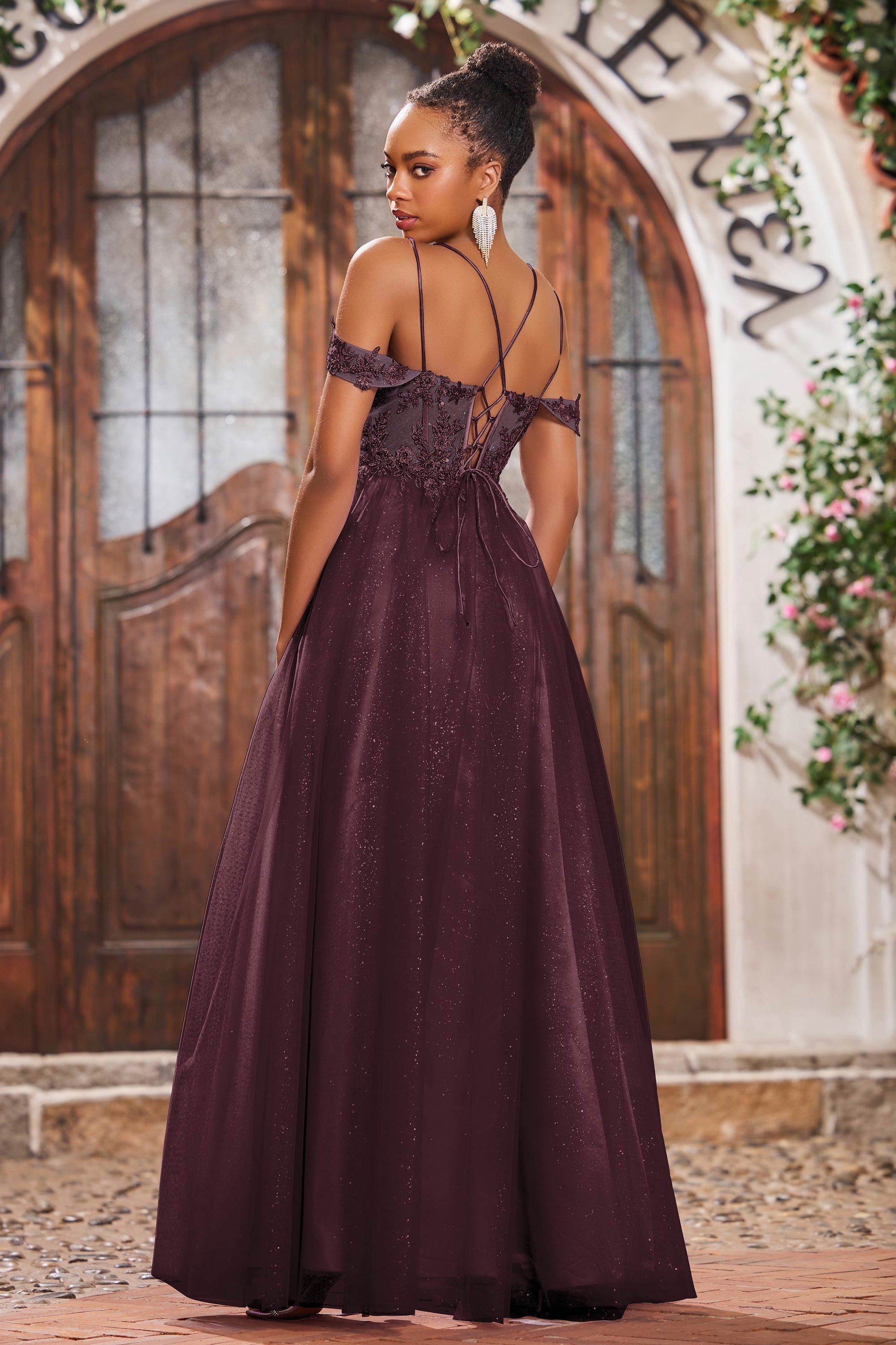 Off Shoulder Beaded Applique Tulle Maxi Slit Dresses DUNTERY UK Off Shoulder Beaded Applique Tulle Maxi Slit Dresses DUNTERY UK