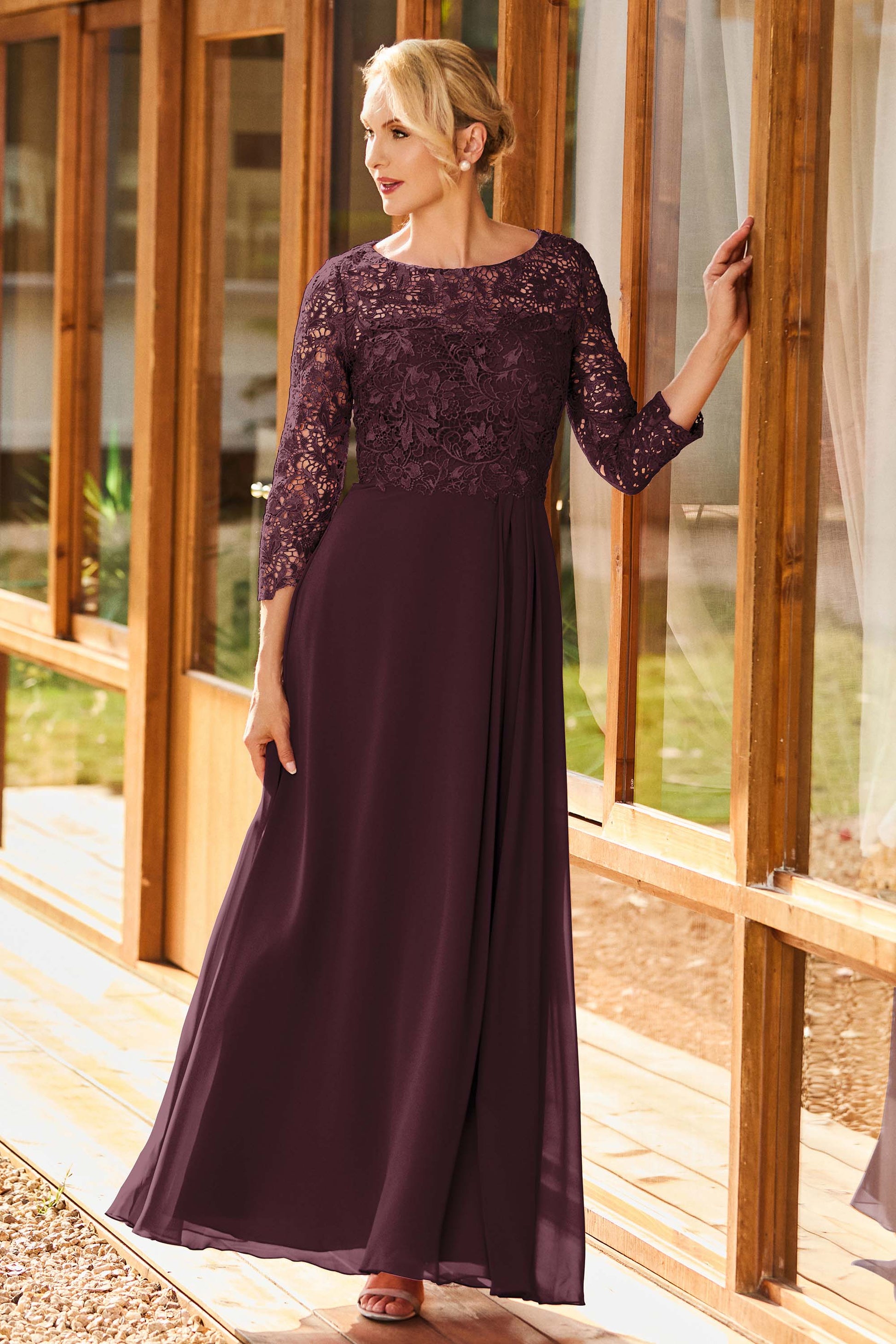 Lace Bodice Scoop Neck Chiffon Long Dress DUNTERY UK Lace Bodice Scoop Neck Chiffon Long Dress DUNTERY UK