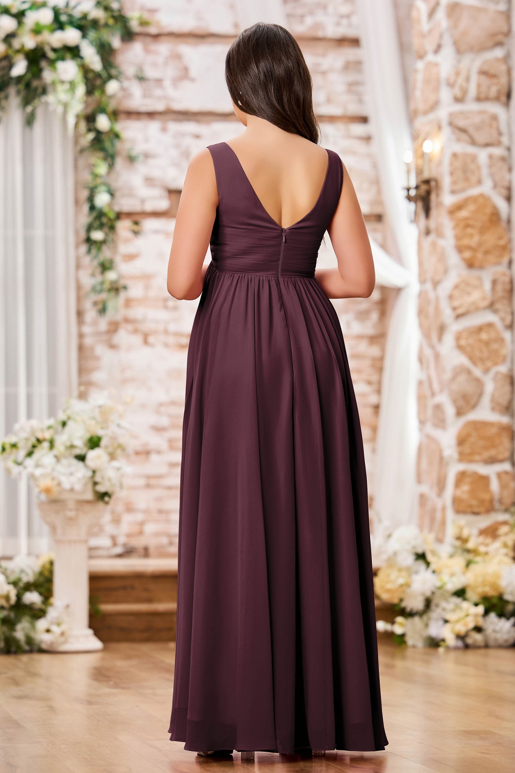 Duntery V-neck Chiffon Maternity Empire Long Dresses, Wisteria