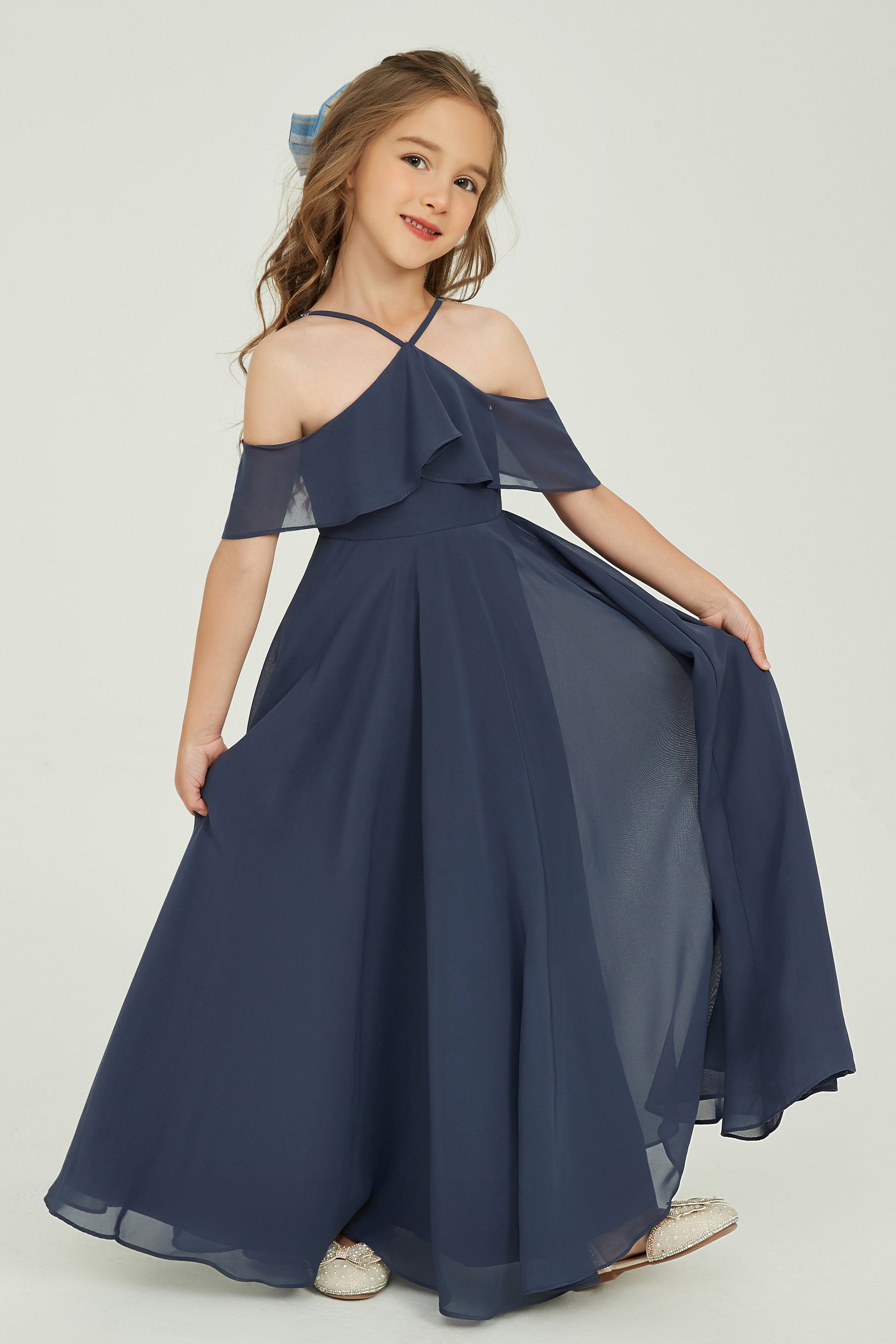 Off Shoulder Chiffon Junior Bridesmaid Dress With Flutter Sleeves – DUNTERY UK