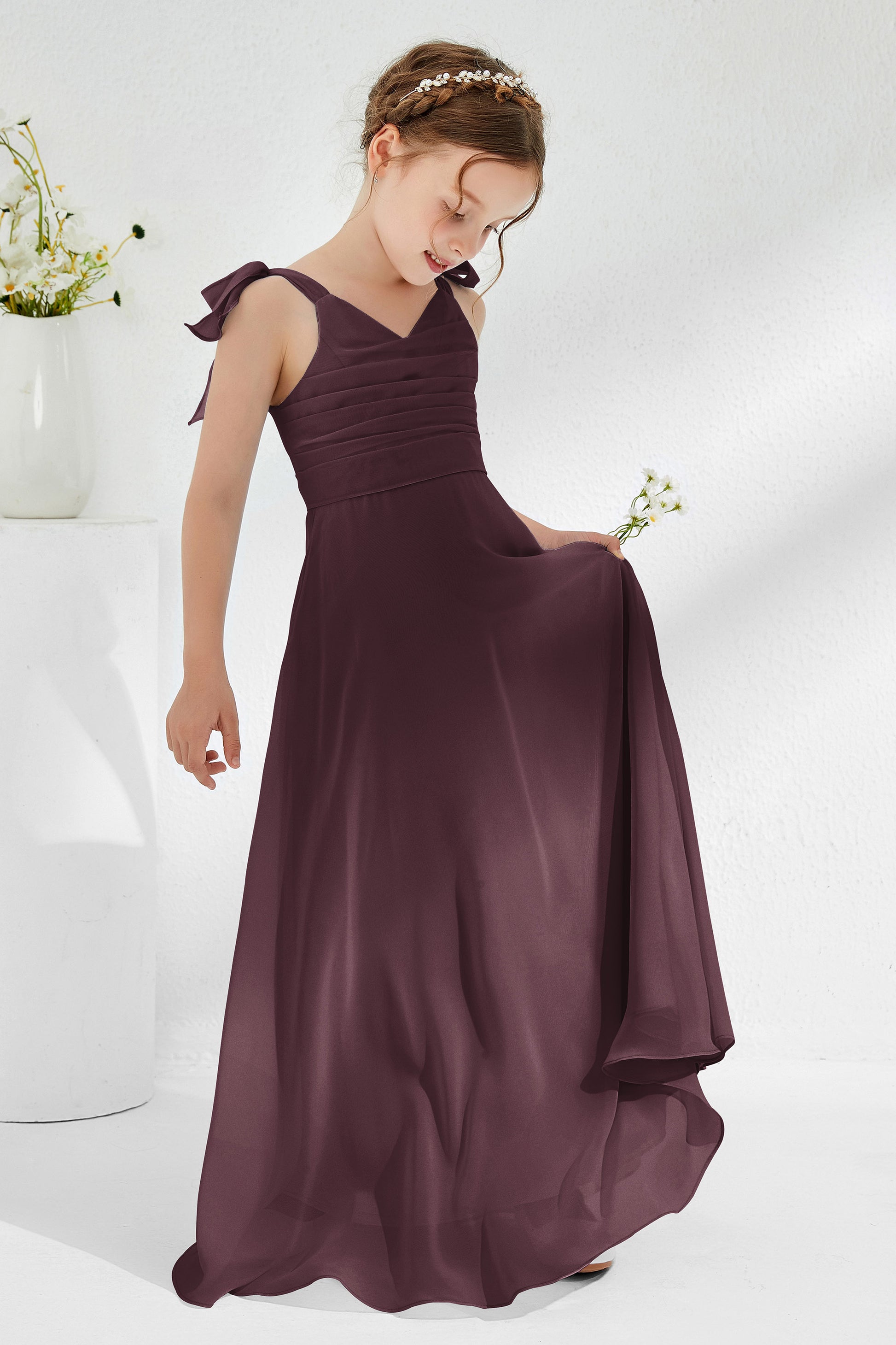 burgundy junior bridesmaid dresses uk Lace Sleeveless Chiffon Junior Bridesmaid Dress With Belt