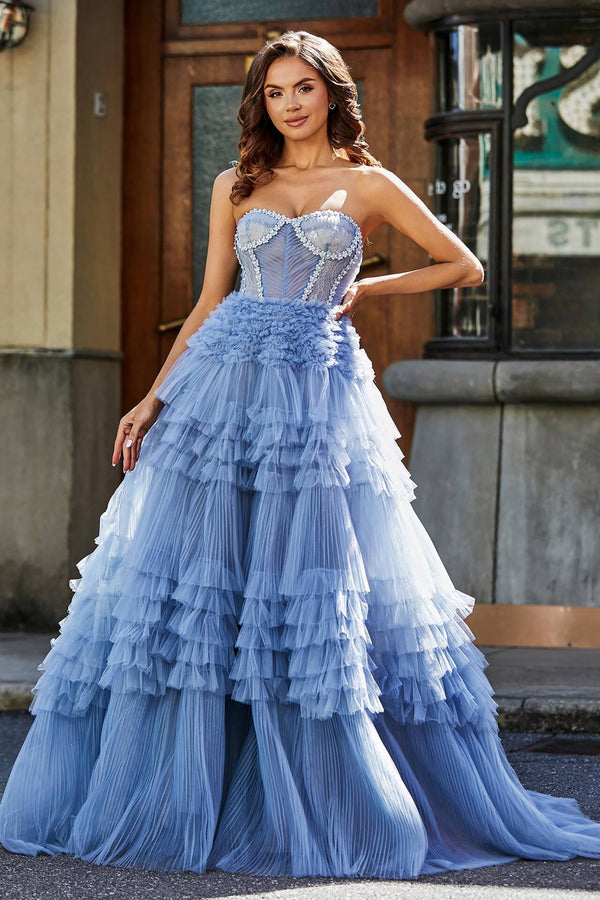 Buy A line Blue Ombre Prom Dresses Lace up Sweetheart Strapless Formal  Dresses Online – trendproms.me