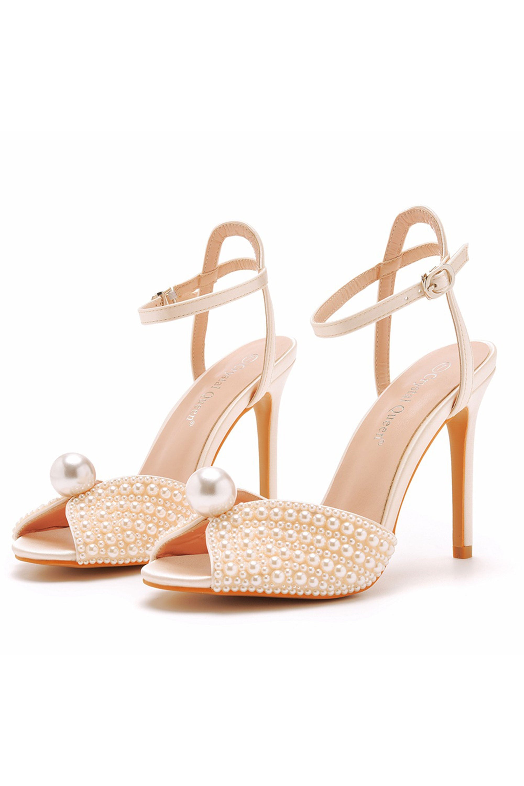 Summer Luxury Pearl Peep toe Thick Heeled Women Gladiator Sandals Fashion Beaded High heels Wedding Banquet Prom Shoes Sandalias