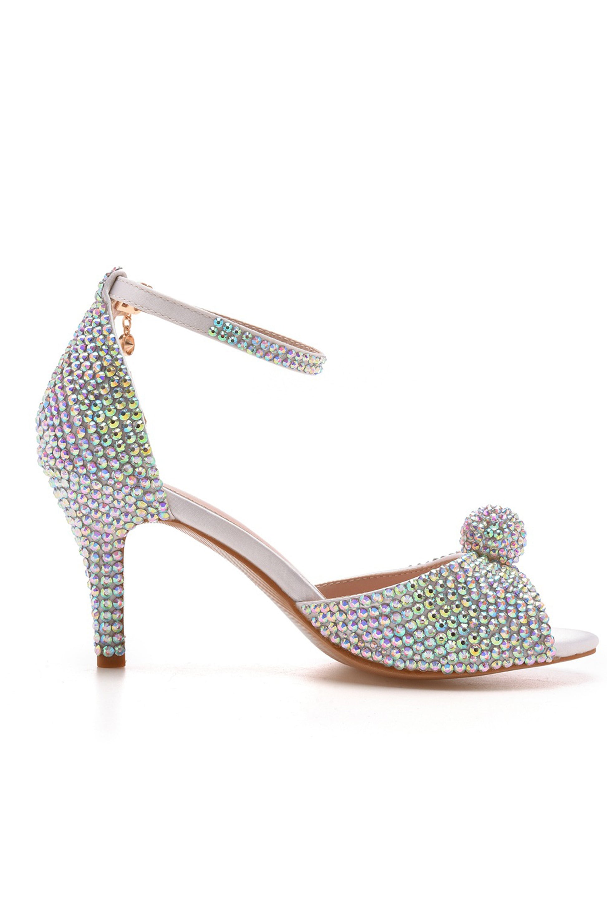 Sparkling Peep Toe Multi-color Rhinestone Ankle Strap High Heel