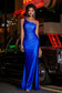 One Shoulder Beaded Jersey Gown Sweep Train