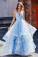 V Neck Ruched Ruffle Tulle Dress