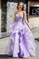 Lace Up Back Ruffle Ruched Tulle Gown