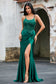 V-Neck Beaded Stretch Satin Gown