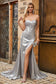 Strapless Sheath Stretch Satin Dress With High Slit