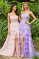 A-Line Sheer Boned Bodice Tiered Gown With Slit Sweep Train