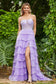 Spaghetti Straps Ruffles A-Line Tulle Maxi Gown With Slit