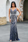 Plunging V-neck Luxurious Rhinestone Mermaid Dress