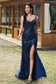 Sheath Lace Up Sequins Applique Maxi Prom Dress