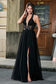 Halter Neck Applique Beaded Slit Maxi Dress