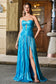 Strapless Pleated A-Line Long Dress With Slit