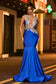 Scoop Neck See-through Rhinestone Mermaid Gown