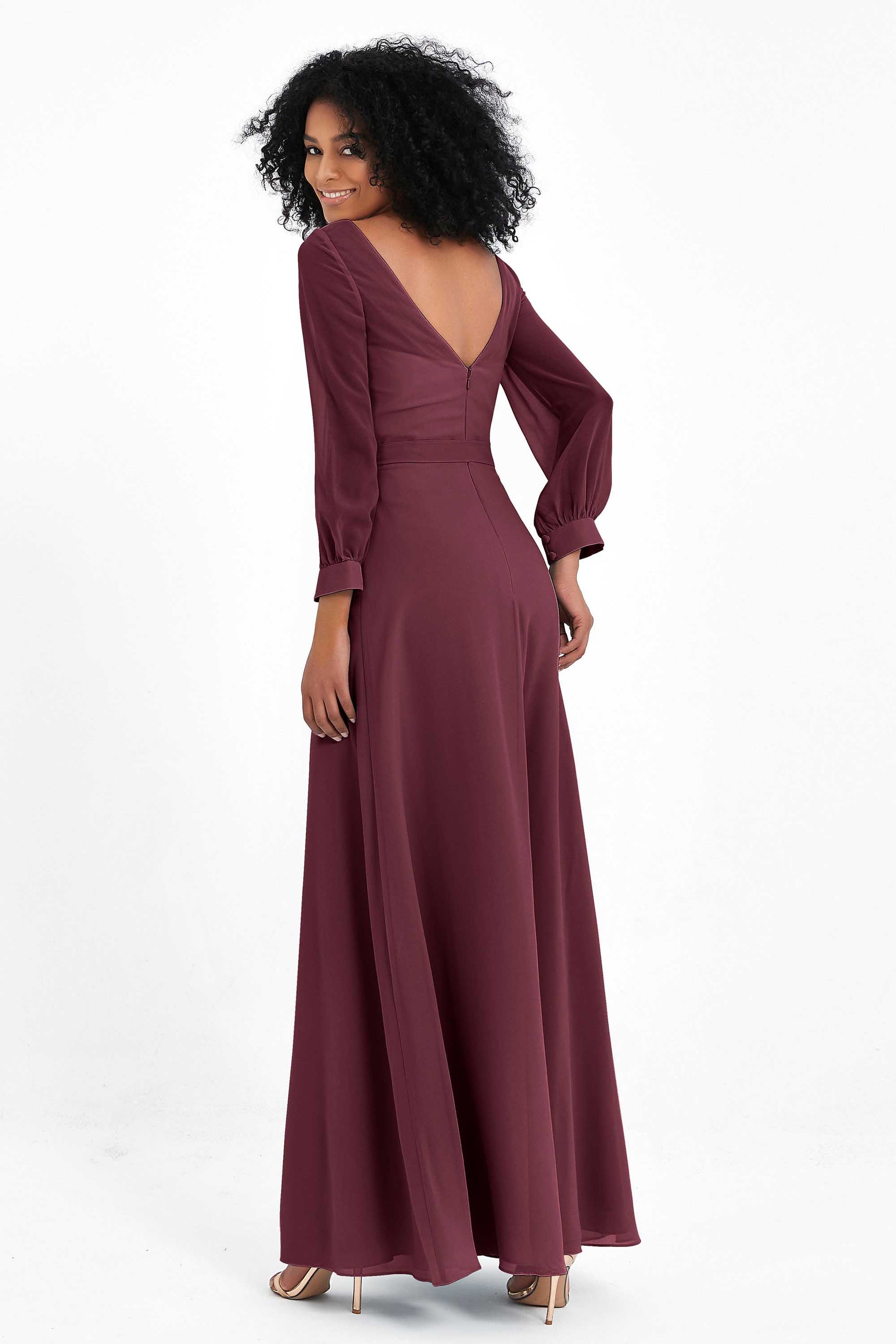 V-Neck Long Sleeves Bow-Tied Maxi Elegant Bridesmaid Dress DUNTERY UK V-Neck Long Sleeves Bow-Tied Maxi Elegant Bridesmaid Dress DUNTERY UK