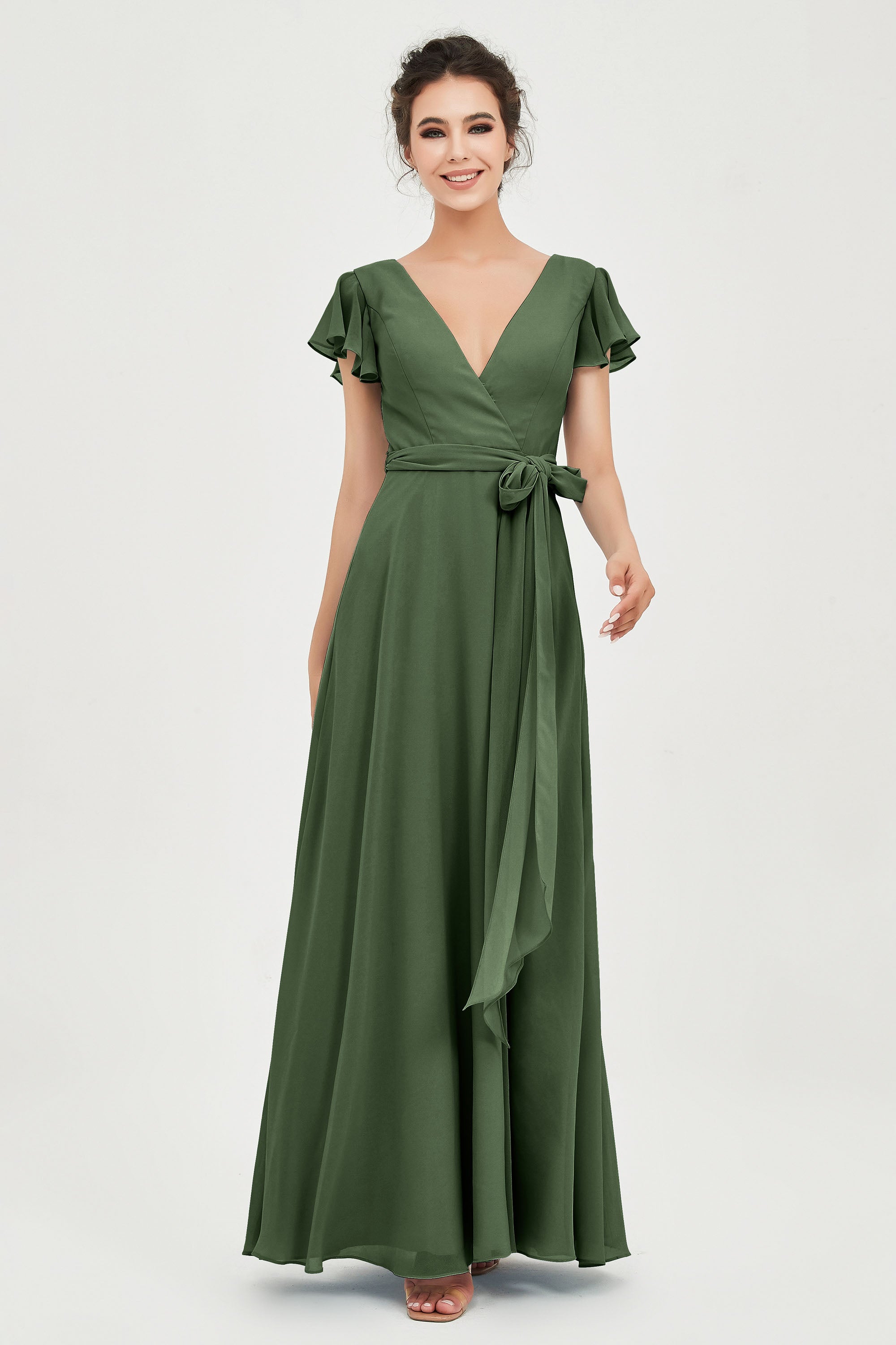 V-Neckline Floor Length Chiffon Bridesmaid Dress – DUNTERY UK