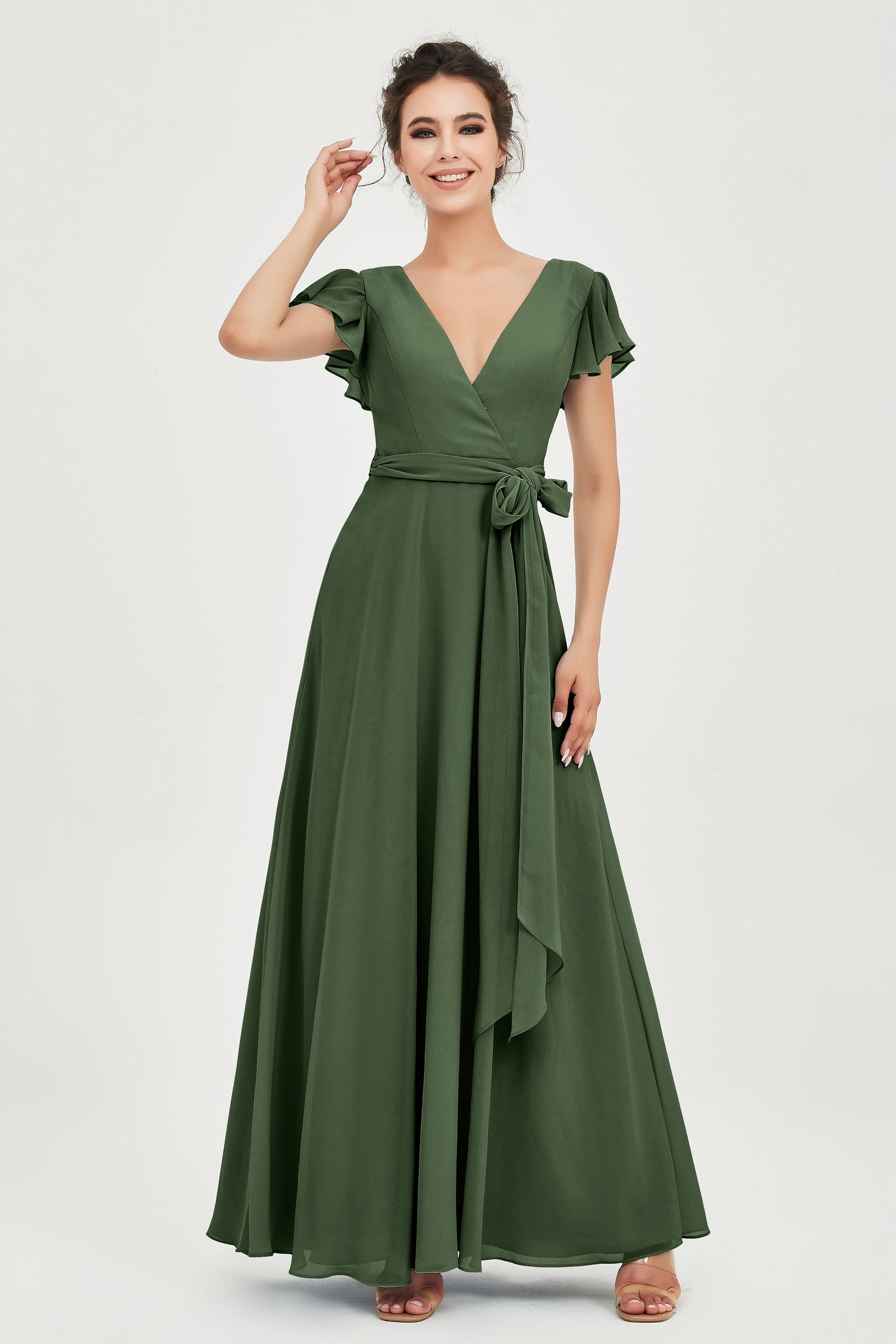 V-Neckline Floor Length Chiffon Bridesmaid Dress DUNTERY UK V-Neckline Floor Length Chiffon Bridesmaid Dress DUNTERY UK
