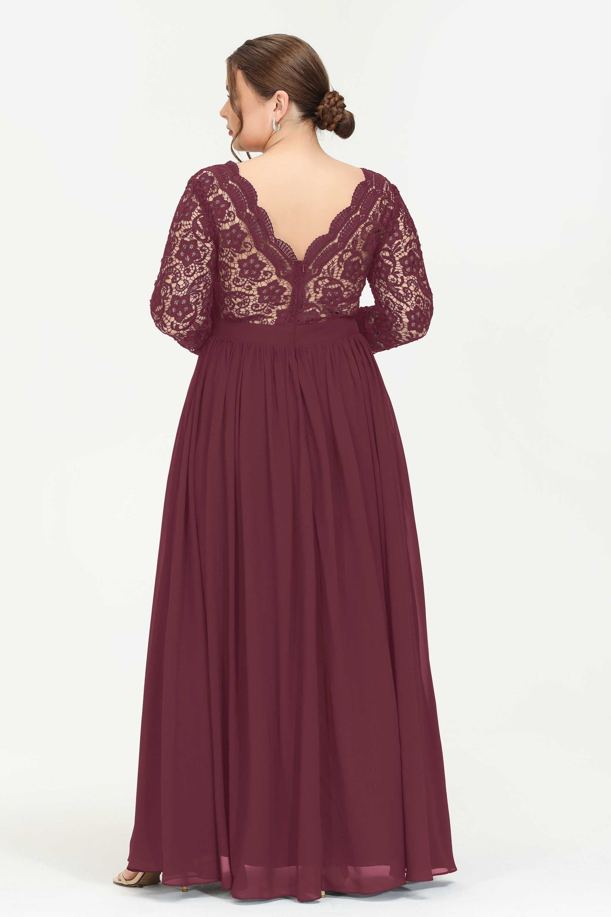 Long Sleeves V-neck Lace Chiffon Maxi Dress DUNTERY UK Long Sleeves V-neck Lace Chiffon Maxi Dress DUNTERY UK