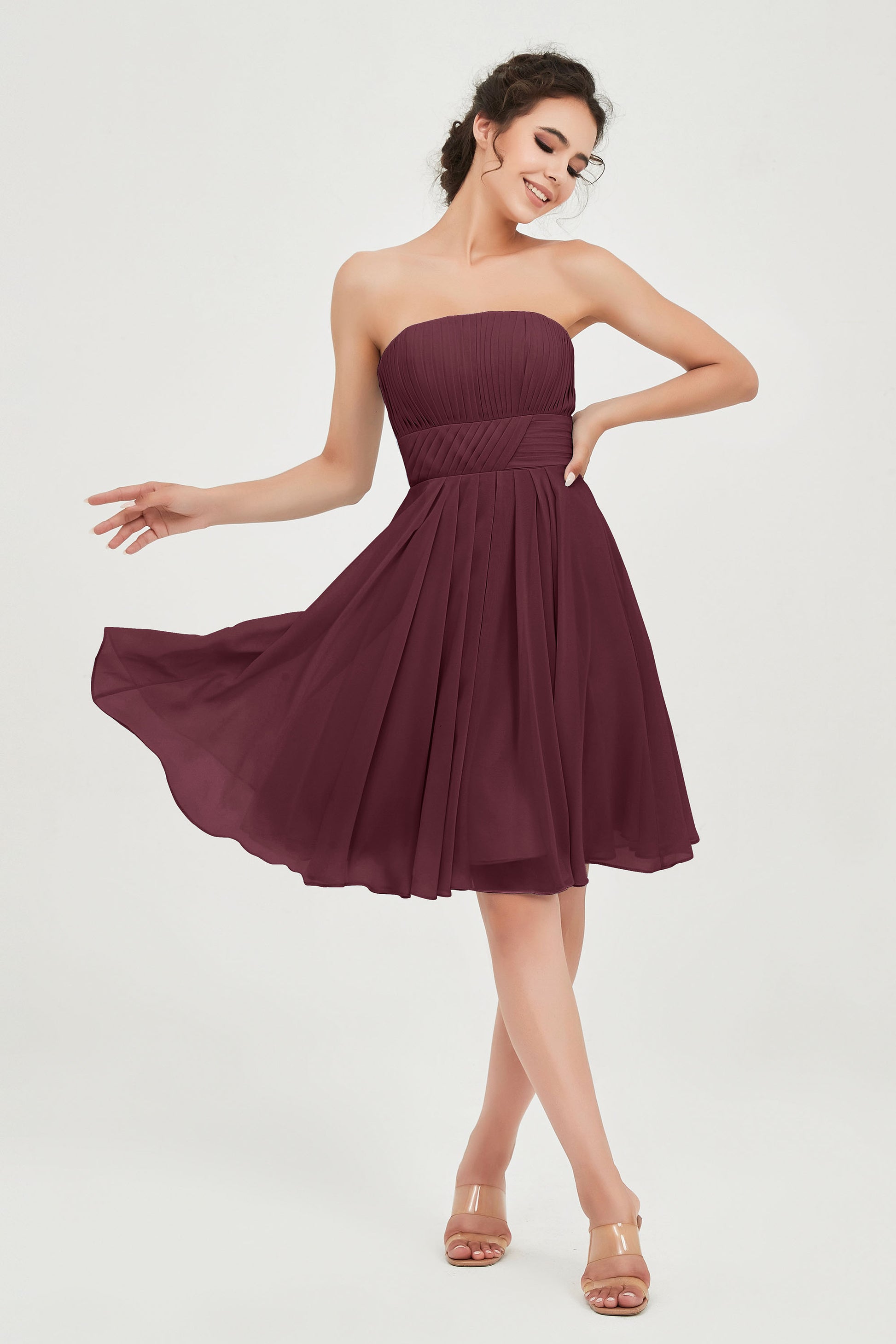 Short Luxe Chiffon Morilee Bridesmaid Dress with draped Sweetheart Neckline