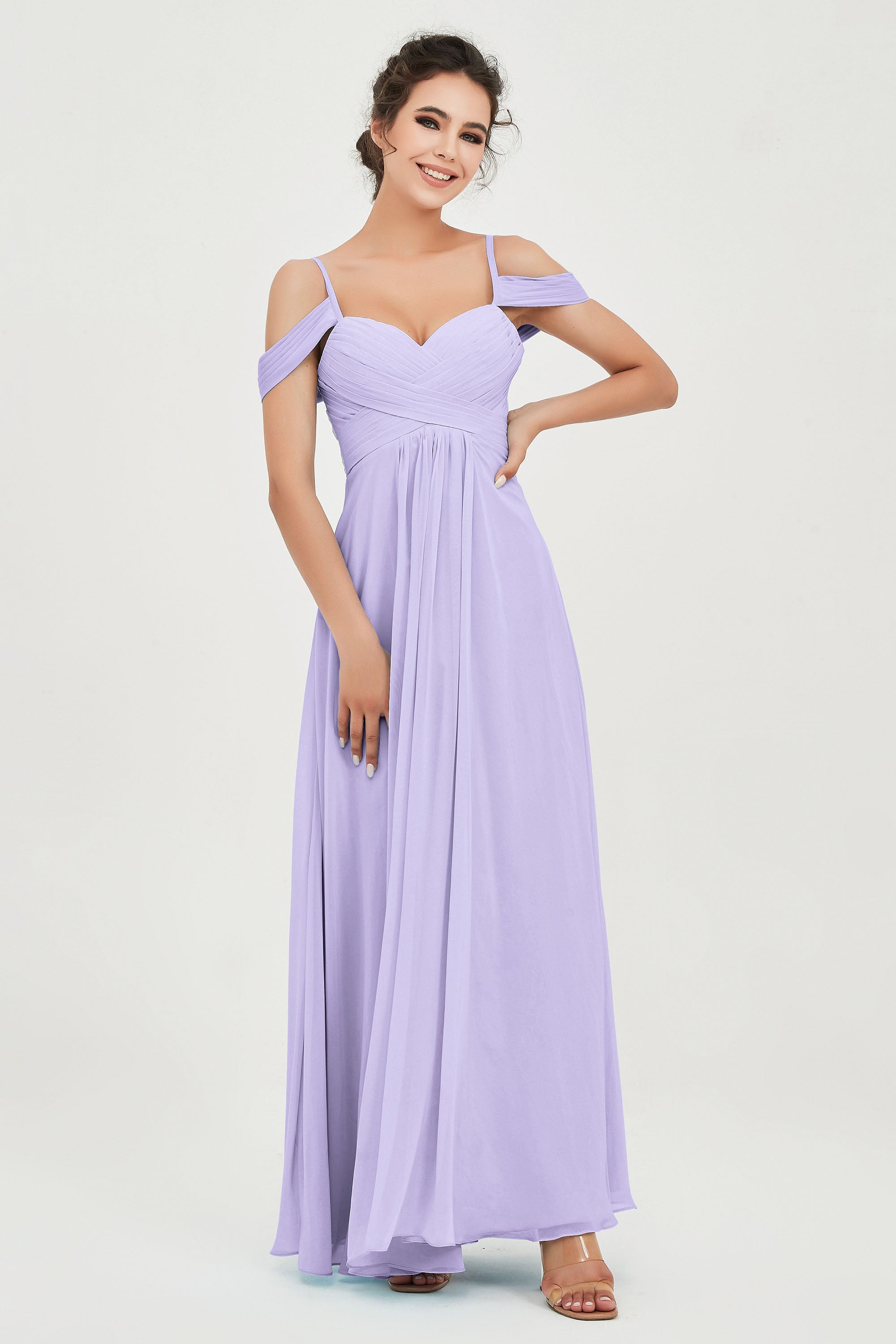 A-Line Off Shoulder Chiffon Bridesmaid Dress with Draped Sleeves ...