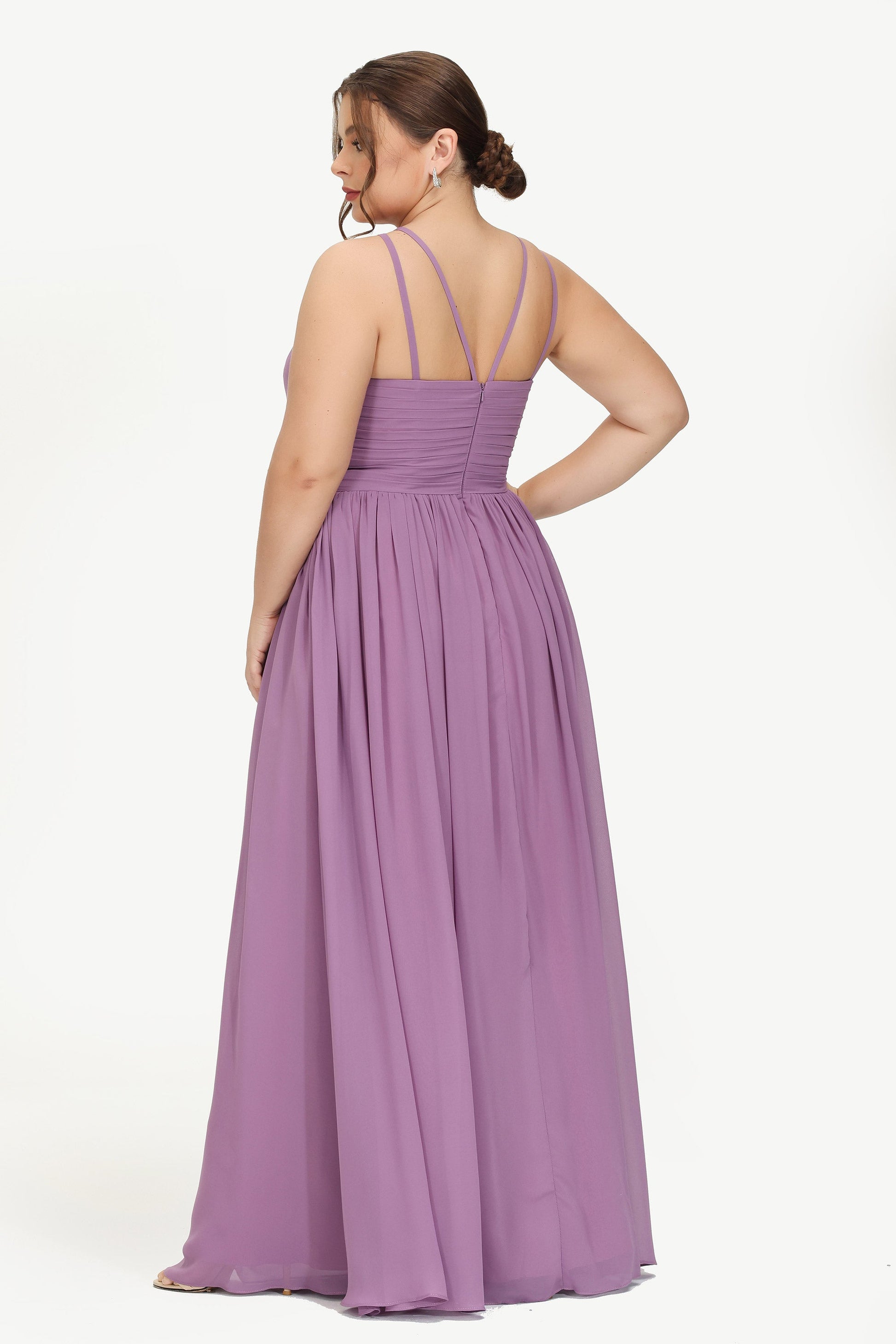 Halter Pleated Empire Waist Long Elegant Plus Size Dress DUNTERY UK Halter Pleated Empire Waist Long Elegant Plus Size Dress DUNTERY UK