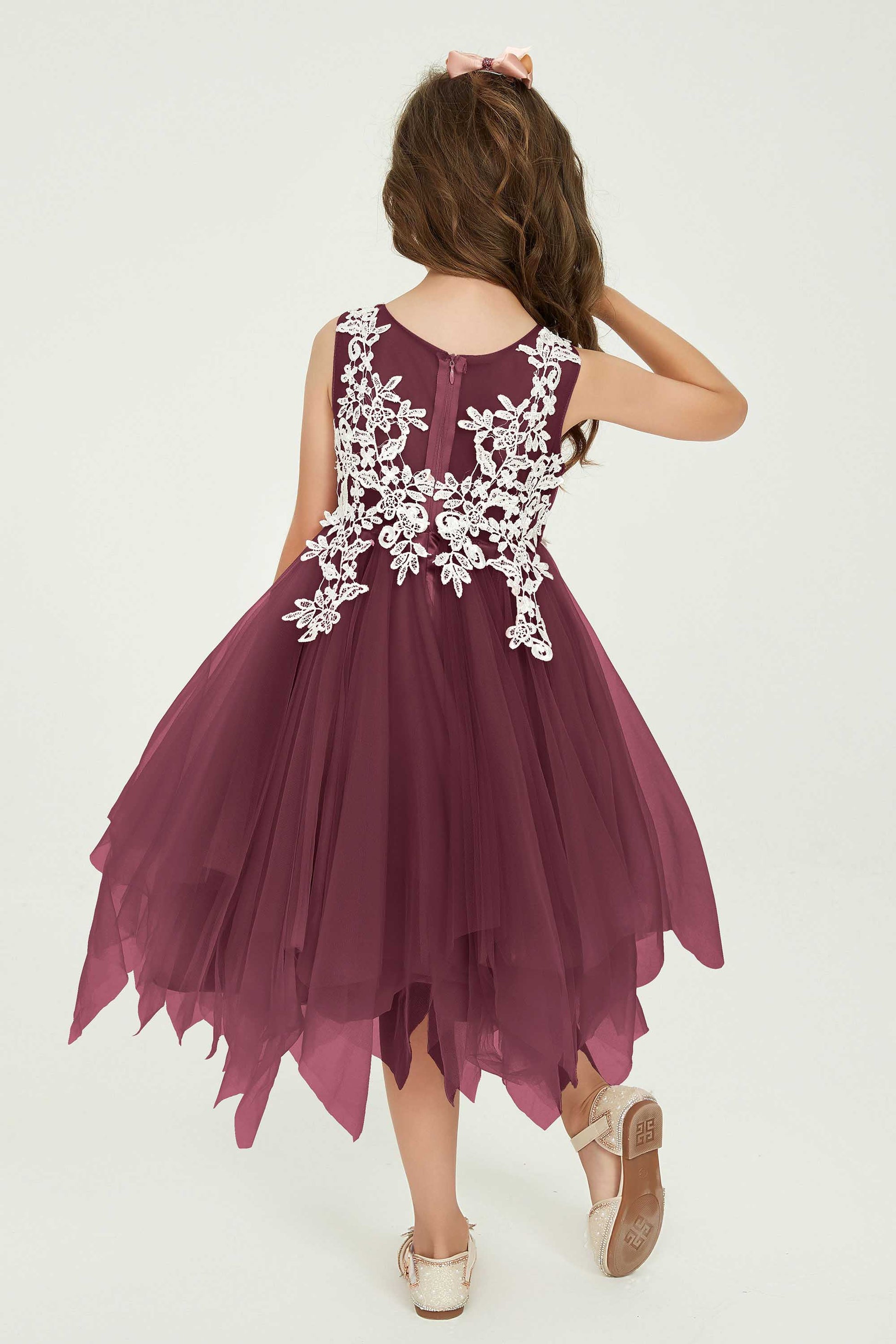 Scoop Knee Length Applique Tulle Junior Bridesmaid Dress DUNTERY UK Scoop Knee Length Applique Tulle Junior Bridesmaid Dress DUNTERY UK