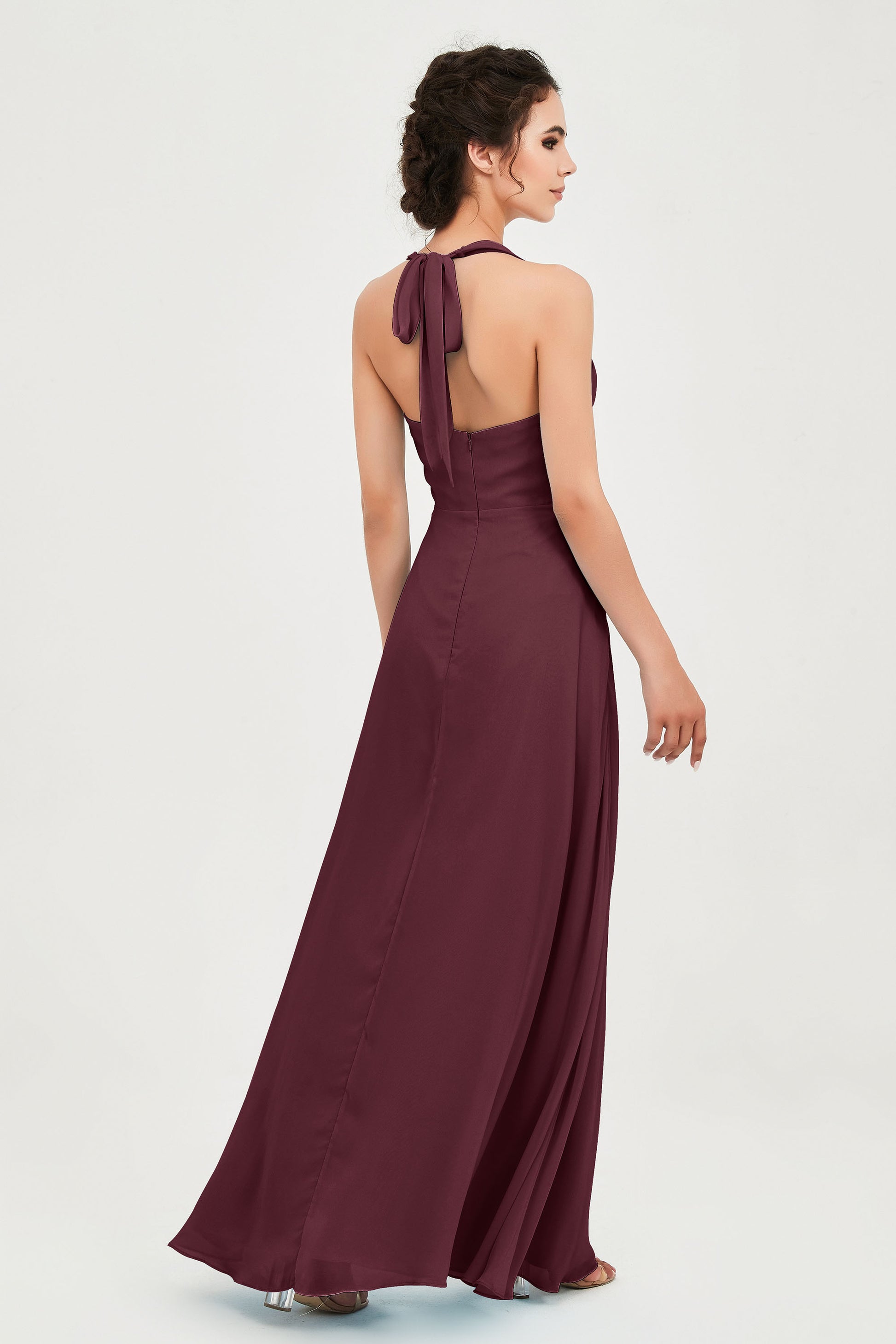 Long V-Neck Bridesmaid Dress Chiffon Backless DUNTERY UK Long V-Neck Bridesmaid Dress Chiffon Backless DUNTERY UK