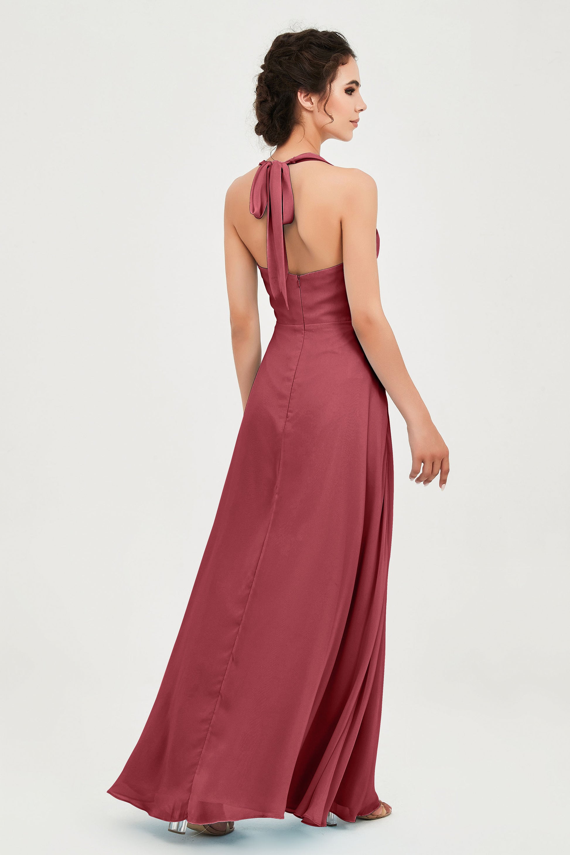 Long V-Neck Bridesmaid Dress Chiffon Backless DUNTERY UK Long V-Neck Bridesmaid Dress Chiffon Backless DUNTERY UK