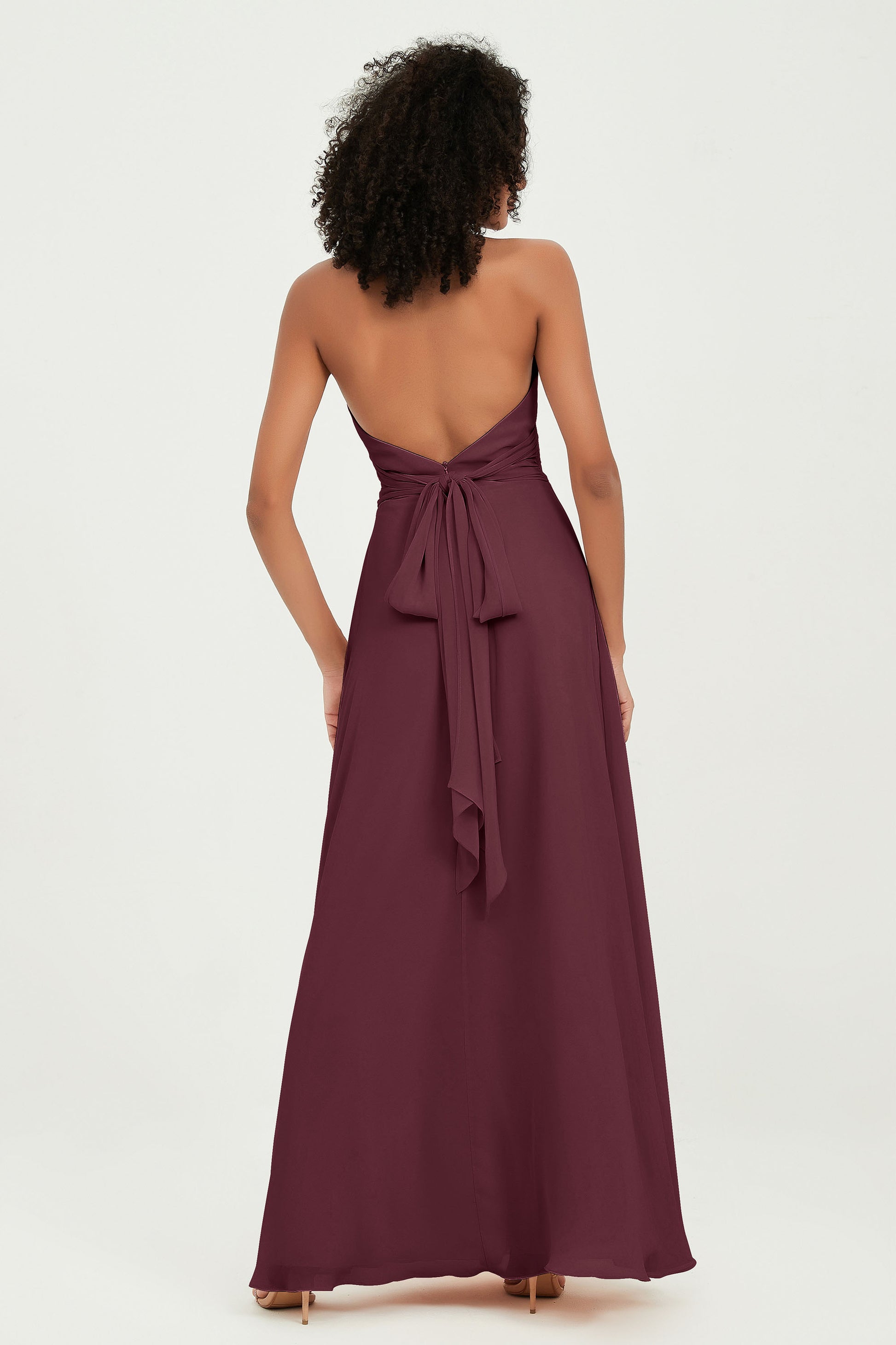 Long Chiffon Backless Bridesmaid Dress Halter Pleated Bodice DUNTERY UK Long Chiffon Backless Bridesmaid Dress Halter Pleated Bodice DUNTERY UK