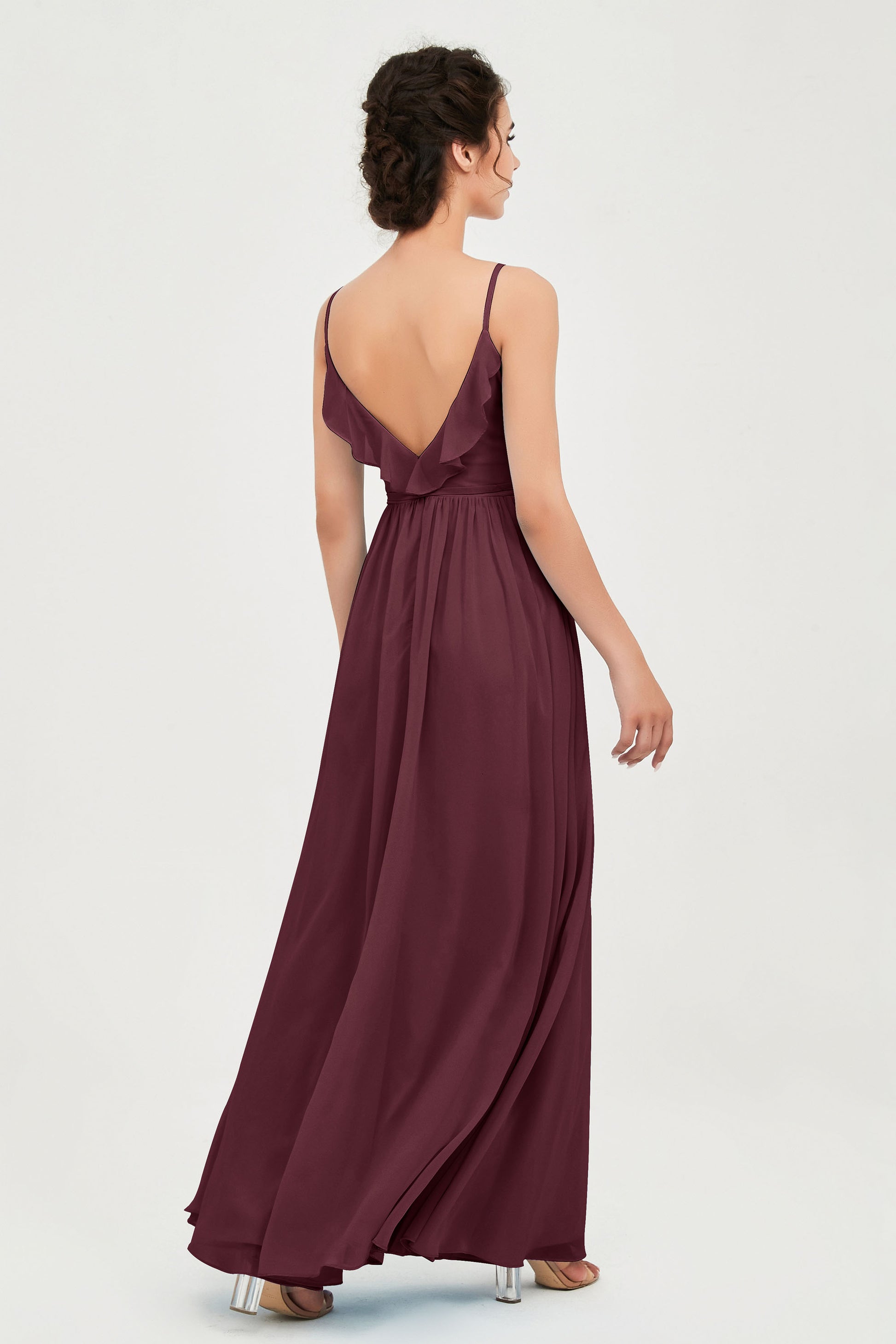 Backless Long Chiffon Bridesmaid Dress with Ruffles DUNTERY UK Backless Long Chiffon Bridesmaid Dress with Ruffles DUNTERY UK