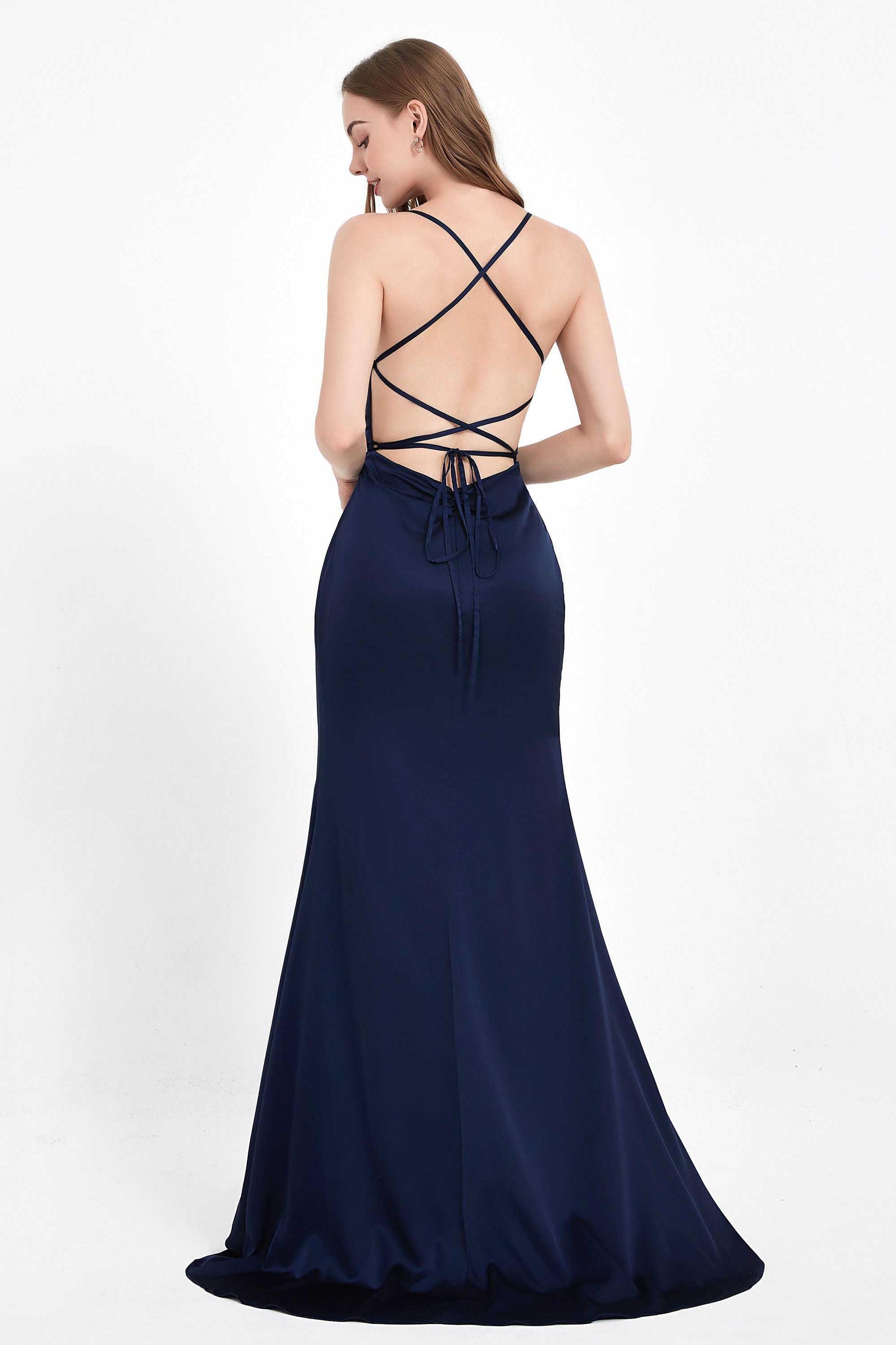 Duntery Lace-up Back Side Slit Long Elegant Evening Dress Duntery Lace-up Back Side Slit Long Elegant Evening Dress