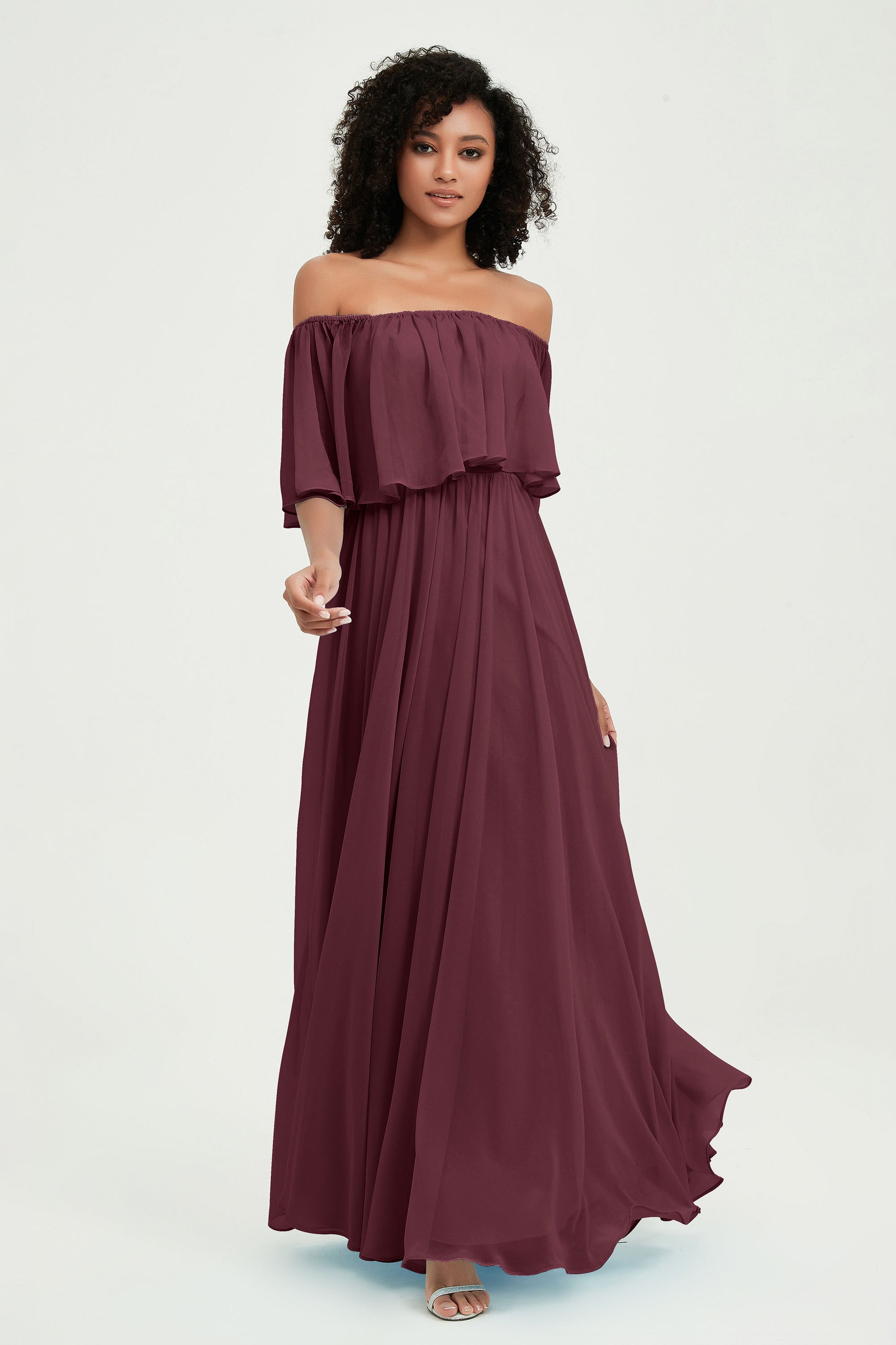 Chiffon Maxi Long Bridesmaid Dress Chiffon Off the Shoulder DUNTERY UK Chiffon Maxi Long Bridesmaid Dress Chiffon Off the Shoulder DUNTERY UK