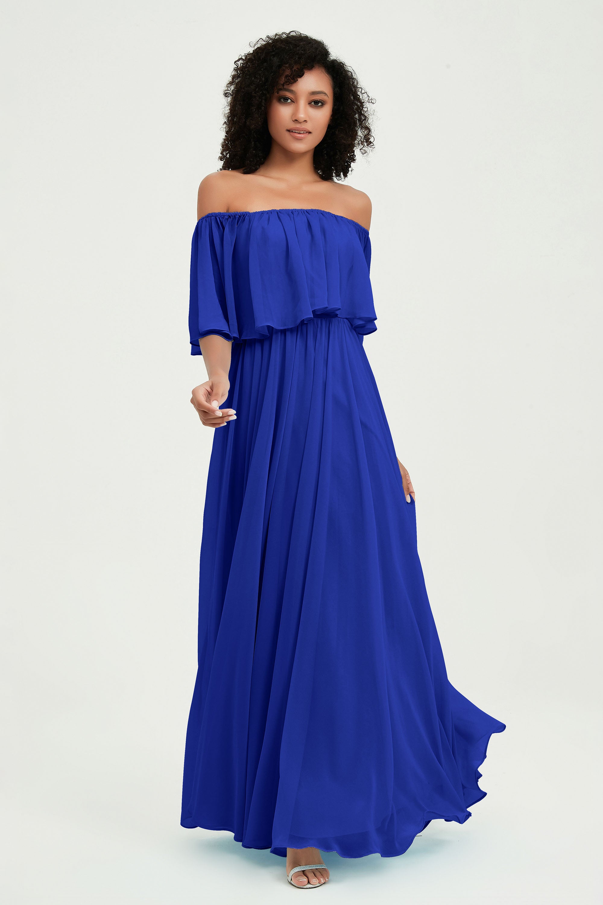 Chiffon Maxi Long Bridesmaid Dress Chiffon Off the Shoulder – DUNTERY UK