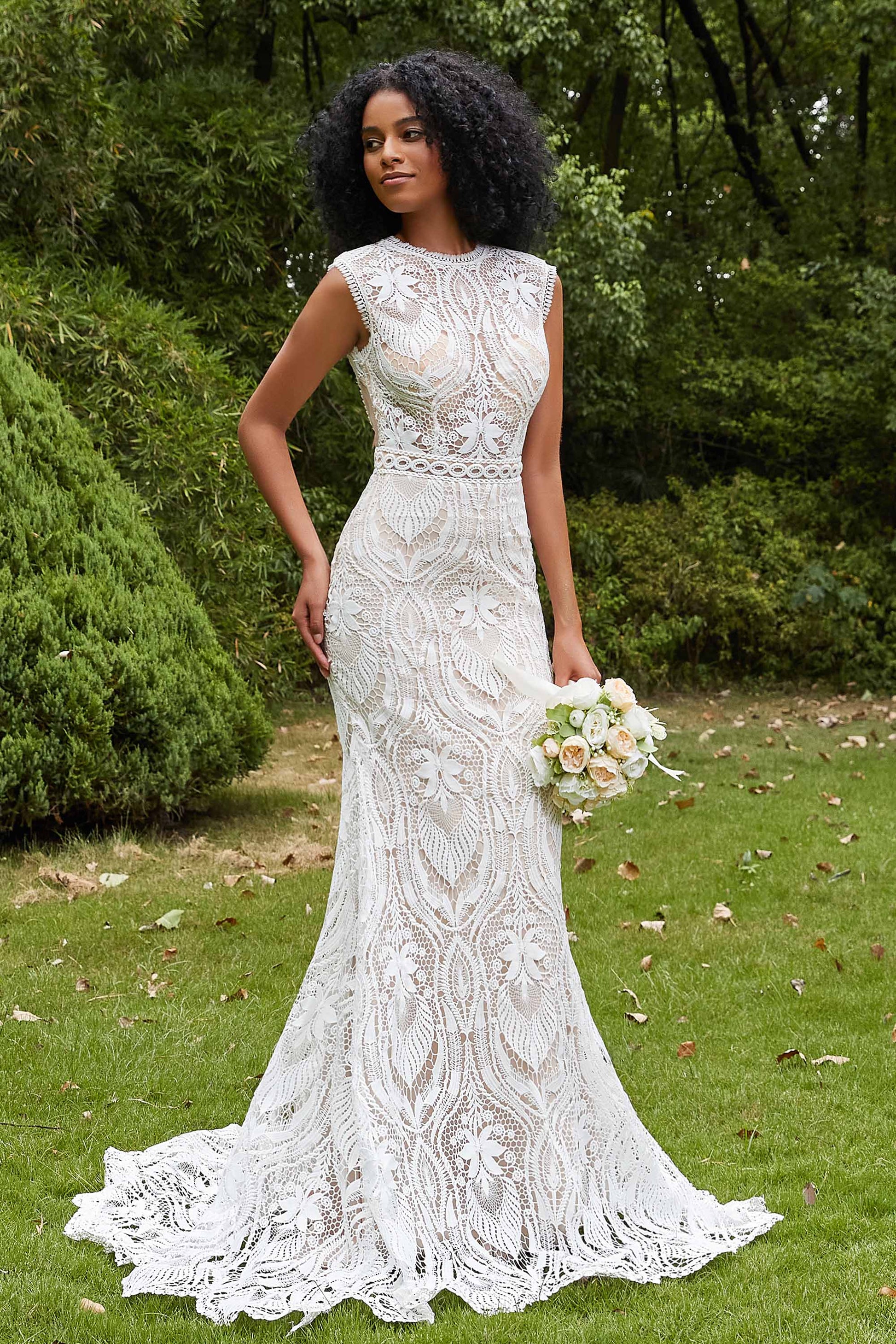 Duntery Open Back Lace Wedding Dresses Vintage Bohemian Lace Bridal Dresses, Nude-Ivory Duntery Open Back Lace Wedding Dresses Vintage Bohemian Lace Bridal Dresses, Nude-Ivory