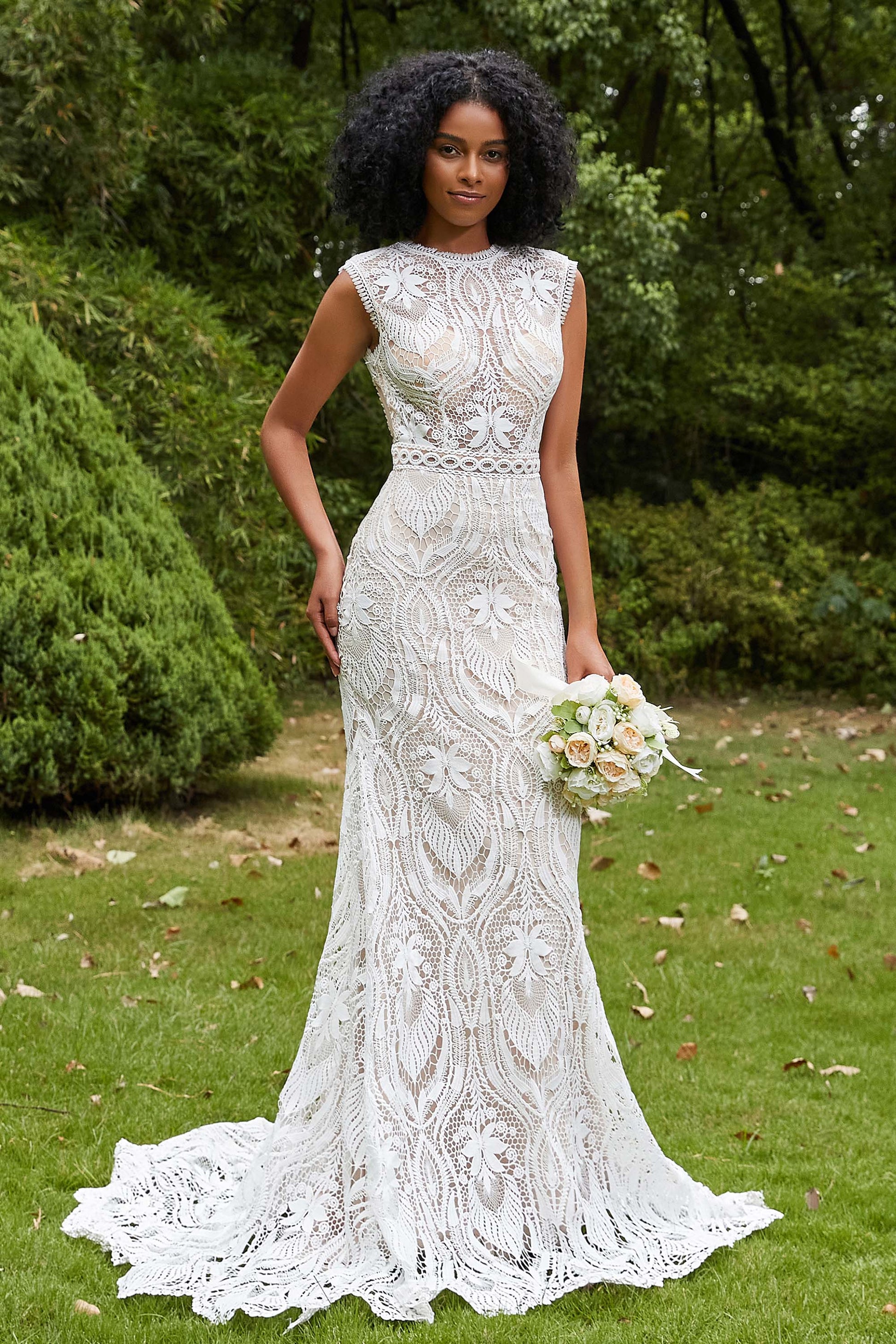 white wedding dress with green leaves Wedding Dress Ivory Green Dress New Island Bridal Ivory Green Leaves Boho Floral Wedding Dress