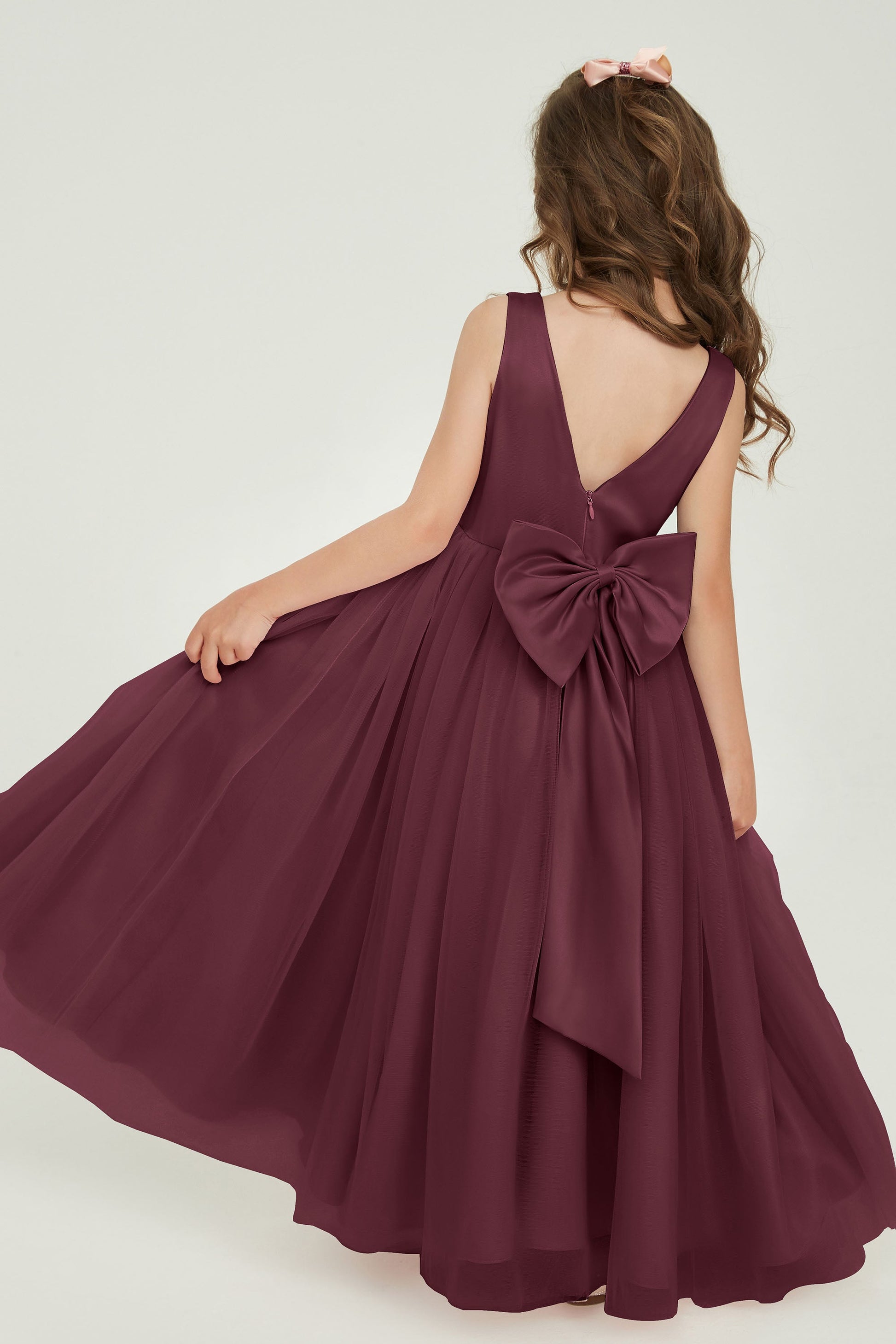Floor Length Junior Winter Formal Dresses V Neck Tulle Floor