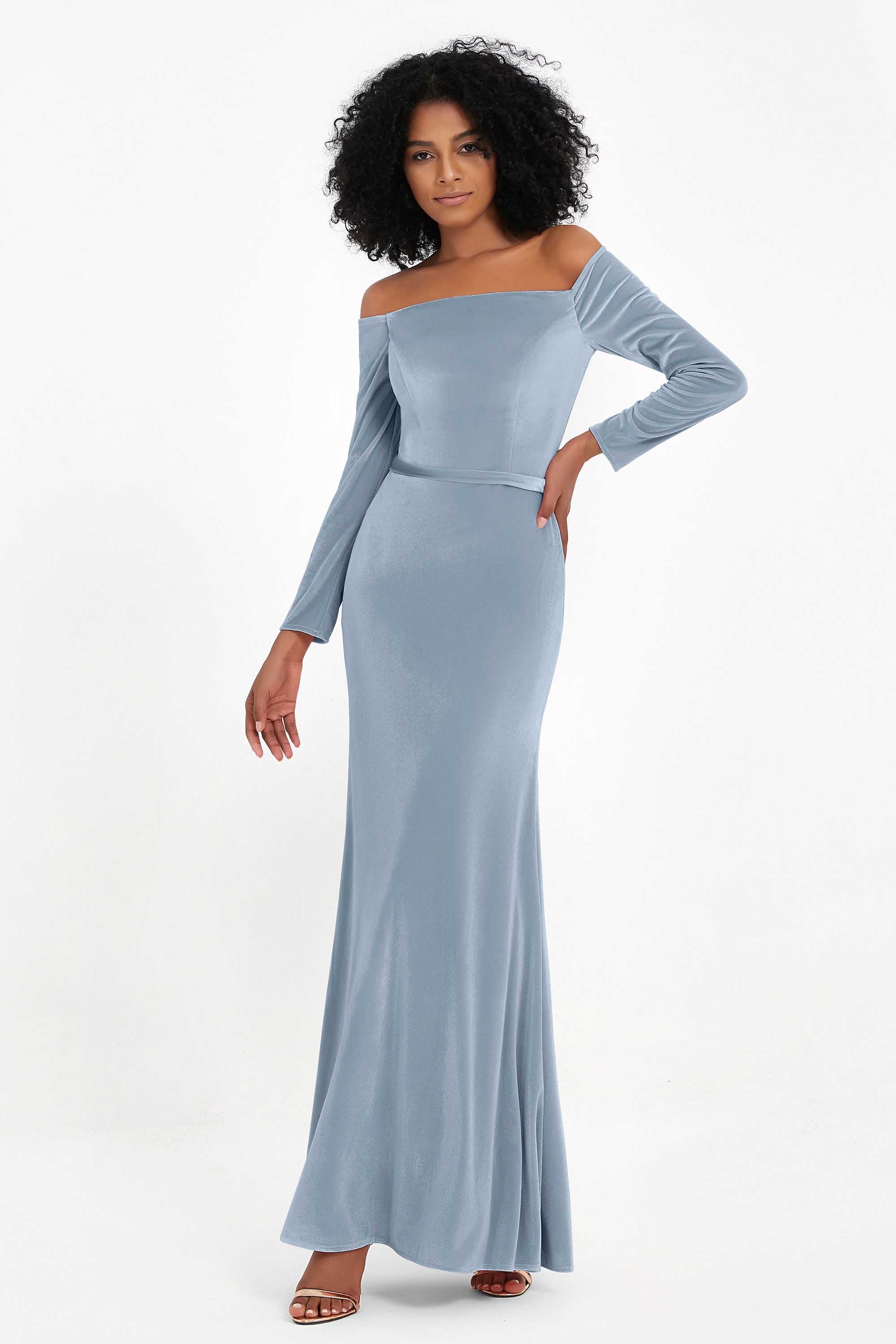 Long Sleeves Elegant Bodycon Velvet Maxi Dress – DUNTERY UK