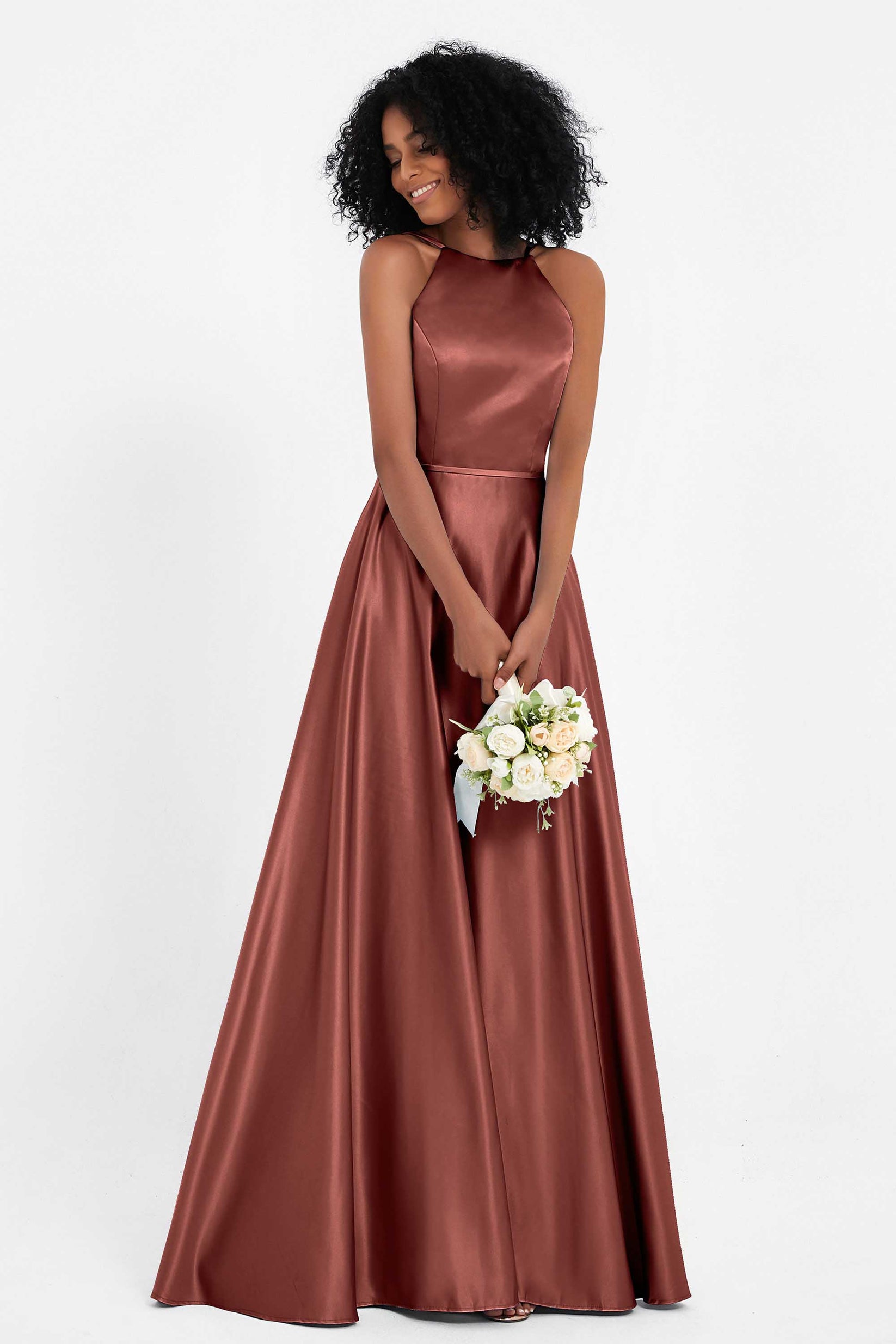 Gorgeous Halter A-Line Satin Floor-Length Dress – DUNTERY UK