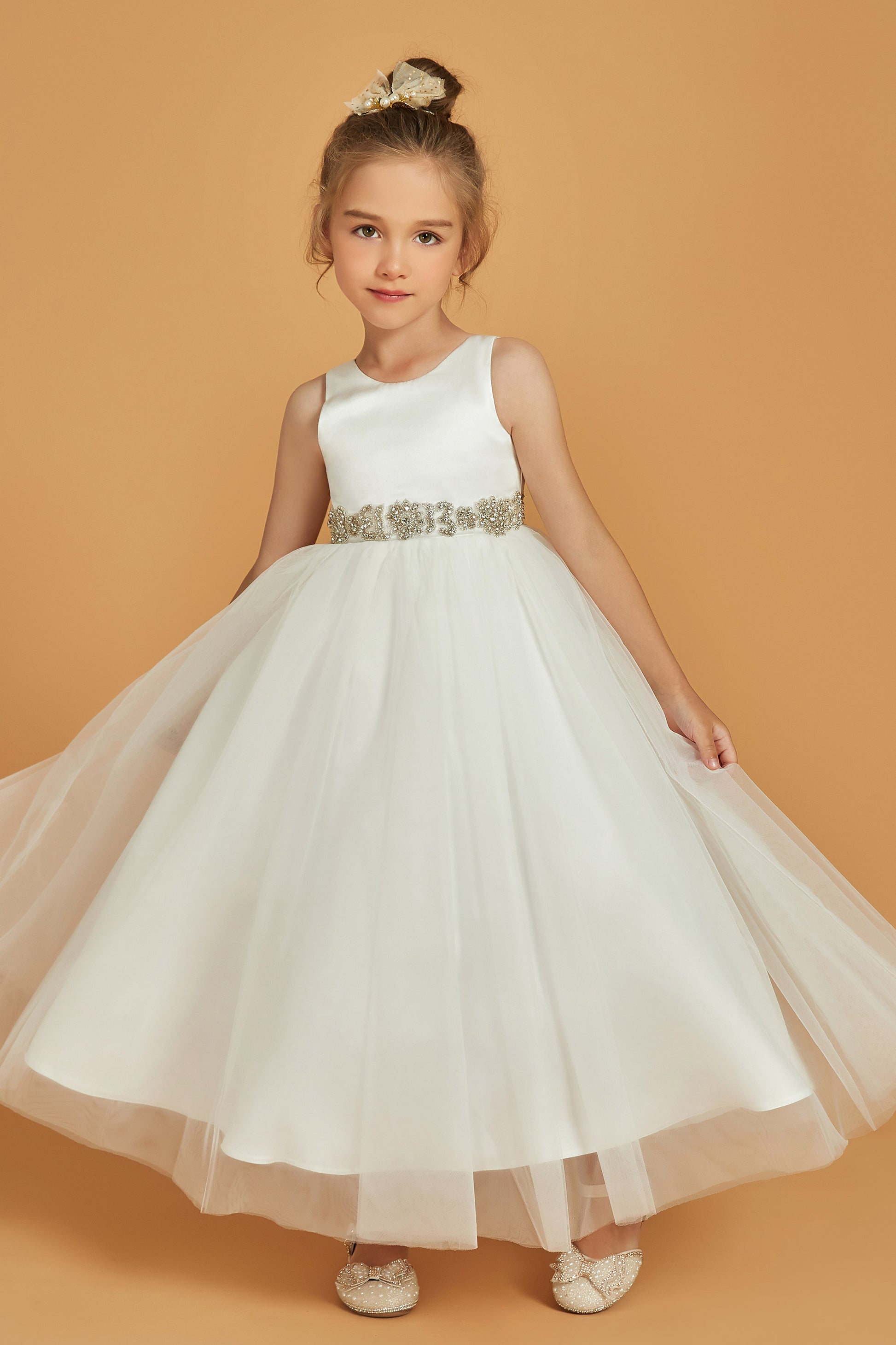 Damigella Abito Chiffon Bambina Sleeveless Rhinestone Floor-Length Flower Girl Dress – DUNTERY UK