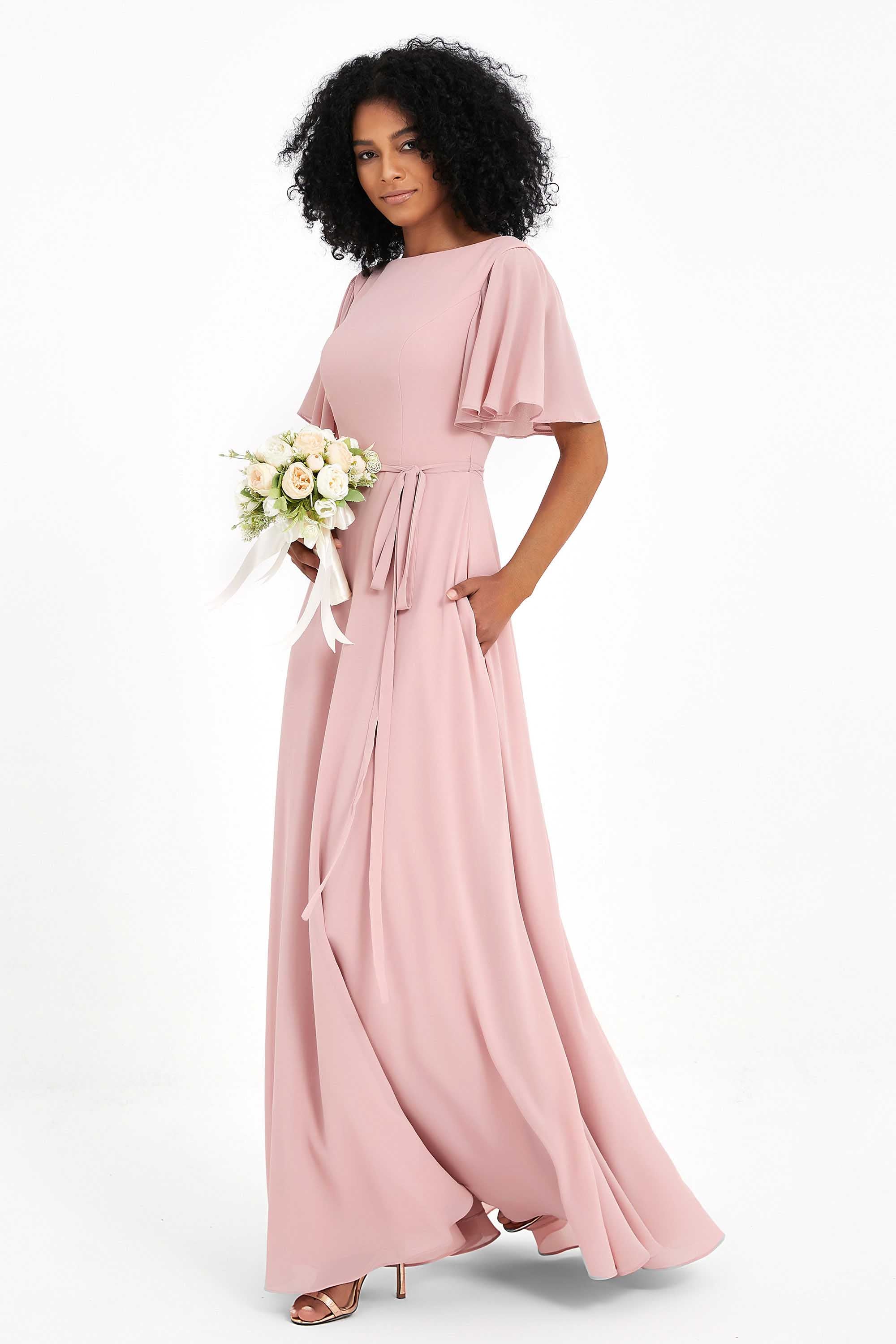 Elegant Flutter Sleeves Chiffon Mermaid Long Mother of The Bride Dresses Side Slit main image 1