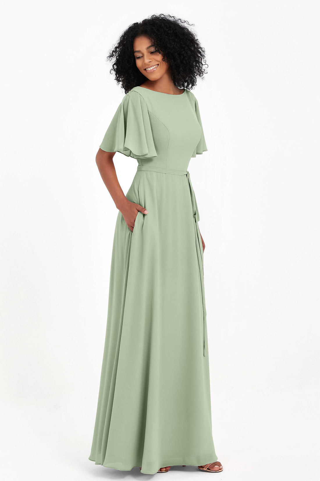 Flutter Sleeves Chiffon Maxi Bridesmaid Dress – DUNTERY UK