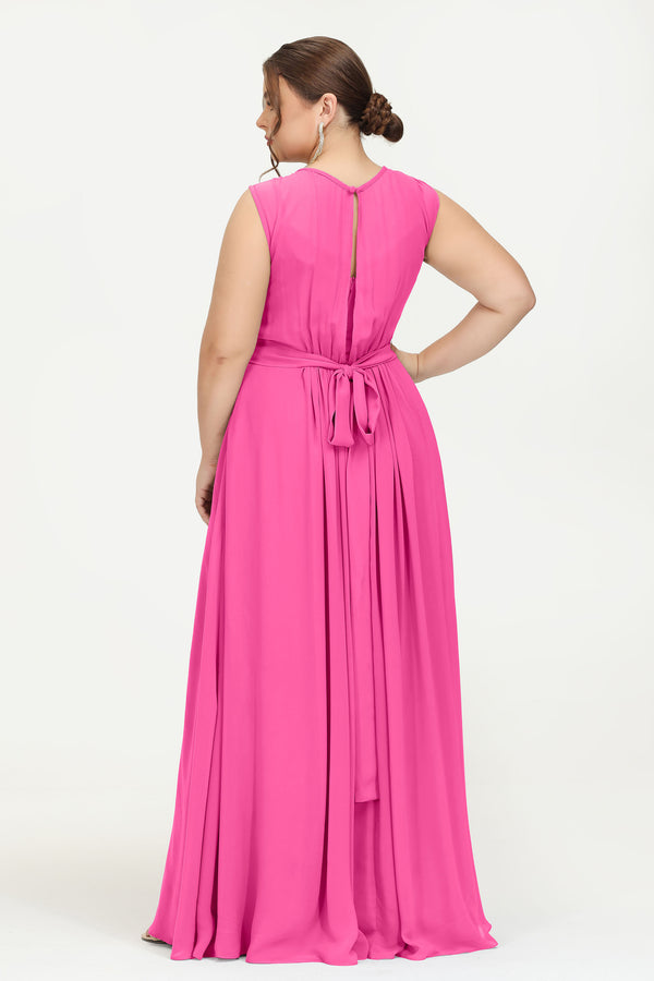 plus size pink bridesmaid dresses uk Halter Pink Plus Size Chiffon Bridesmaid Dress Keyhole Long Wedding Gu 27Dress.co.uk
