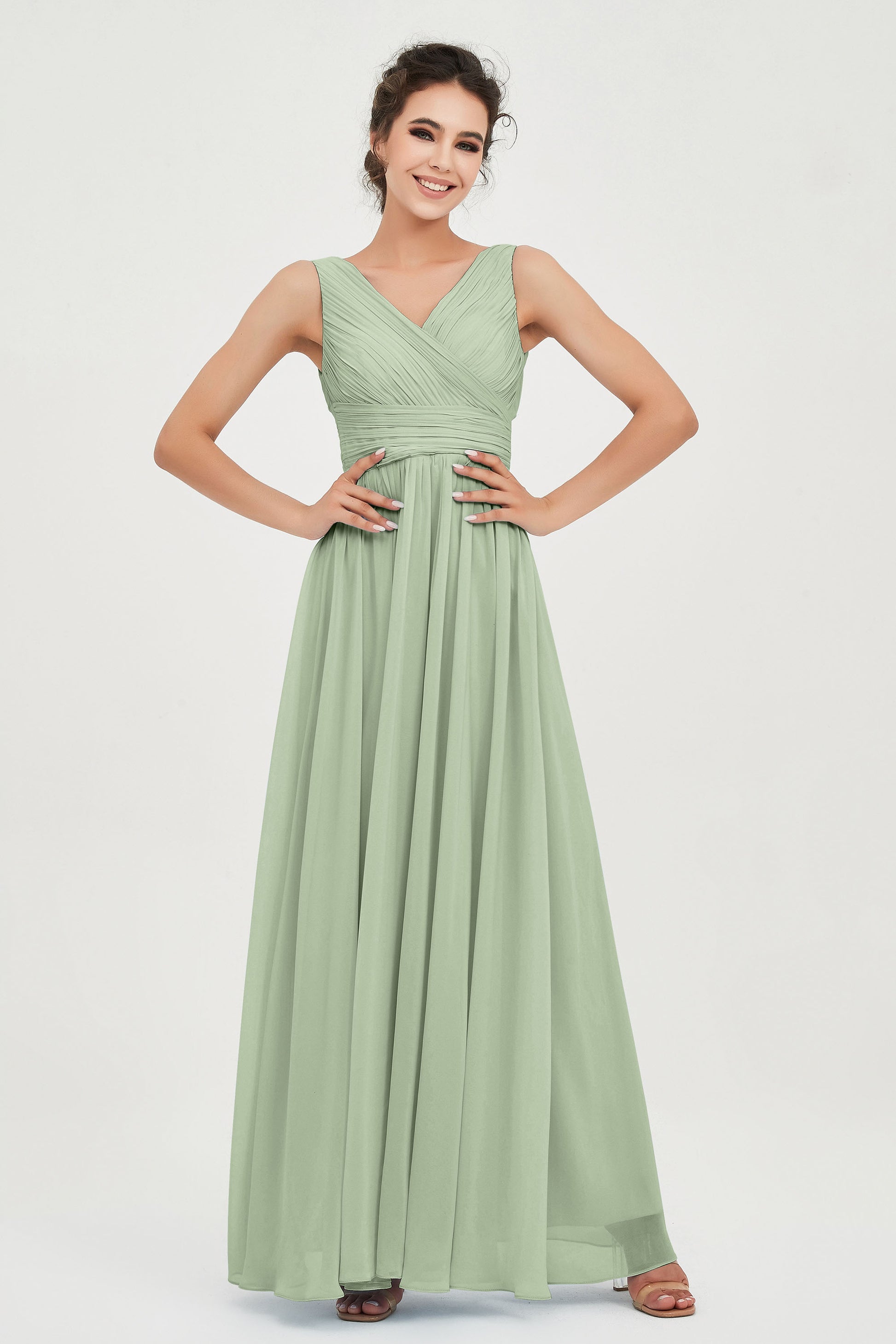 Duntery Floor Length Bridesmaid Dress Tank Top Pleated Bodice, Mint Duntery Floor Length Bridesmaid Dress Tank Top Pleated Bodice, Mint