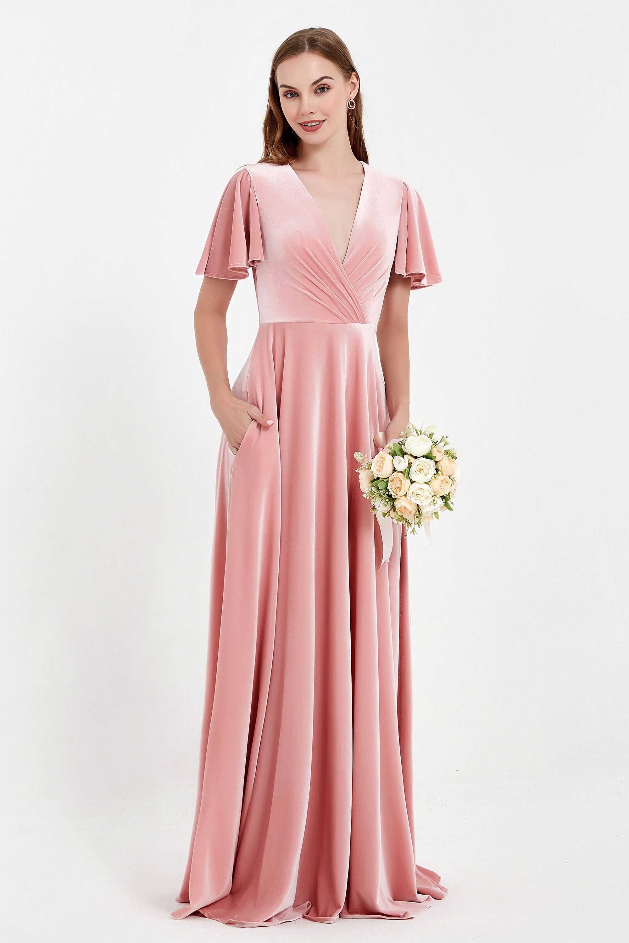 Flutter Sleeves Long Gown with Slit Dark Navy Plus Size