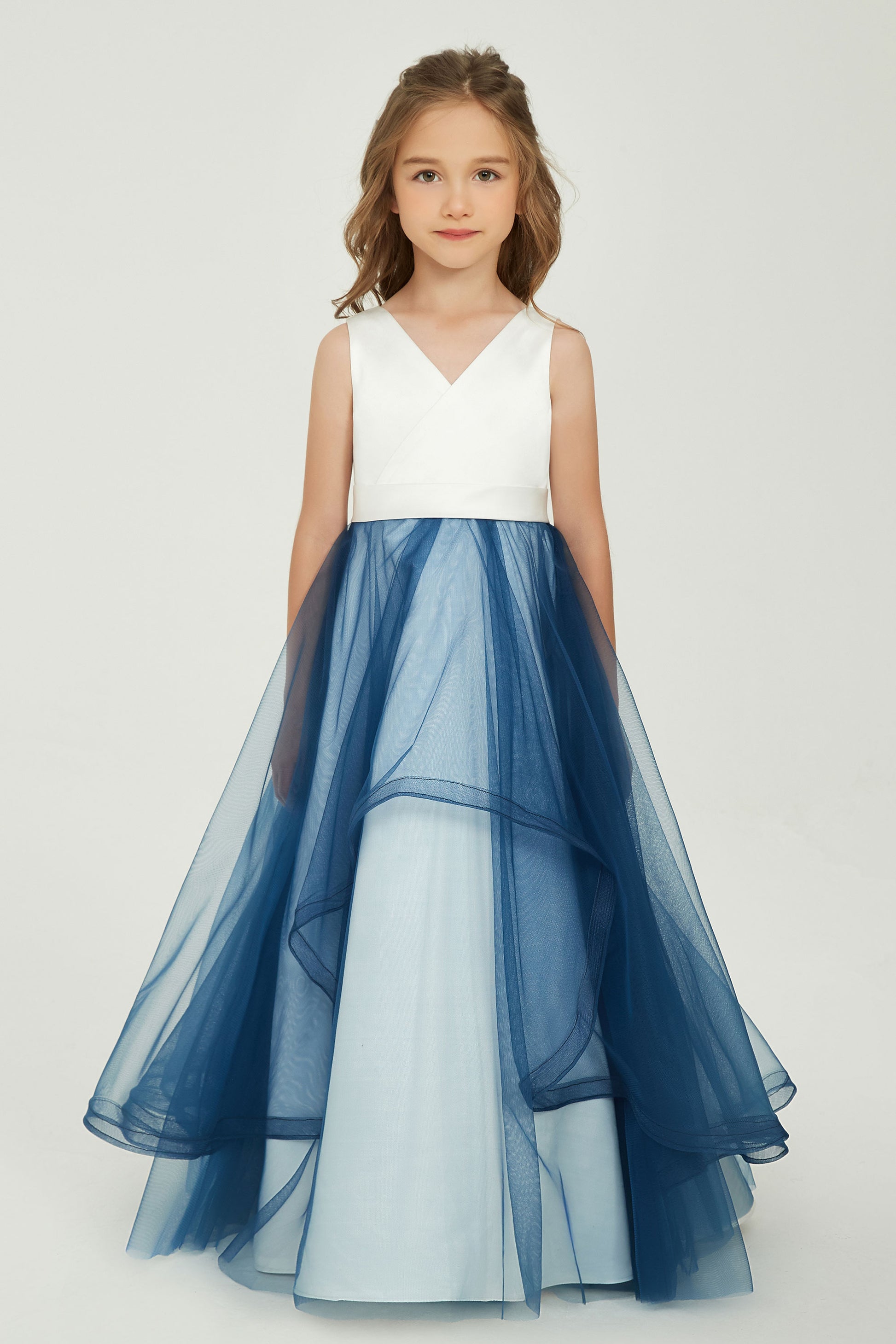 Sleeveless A-line Flowy Tulle Long Flower Girl Dress – DUNTERY UK