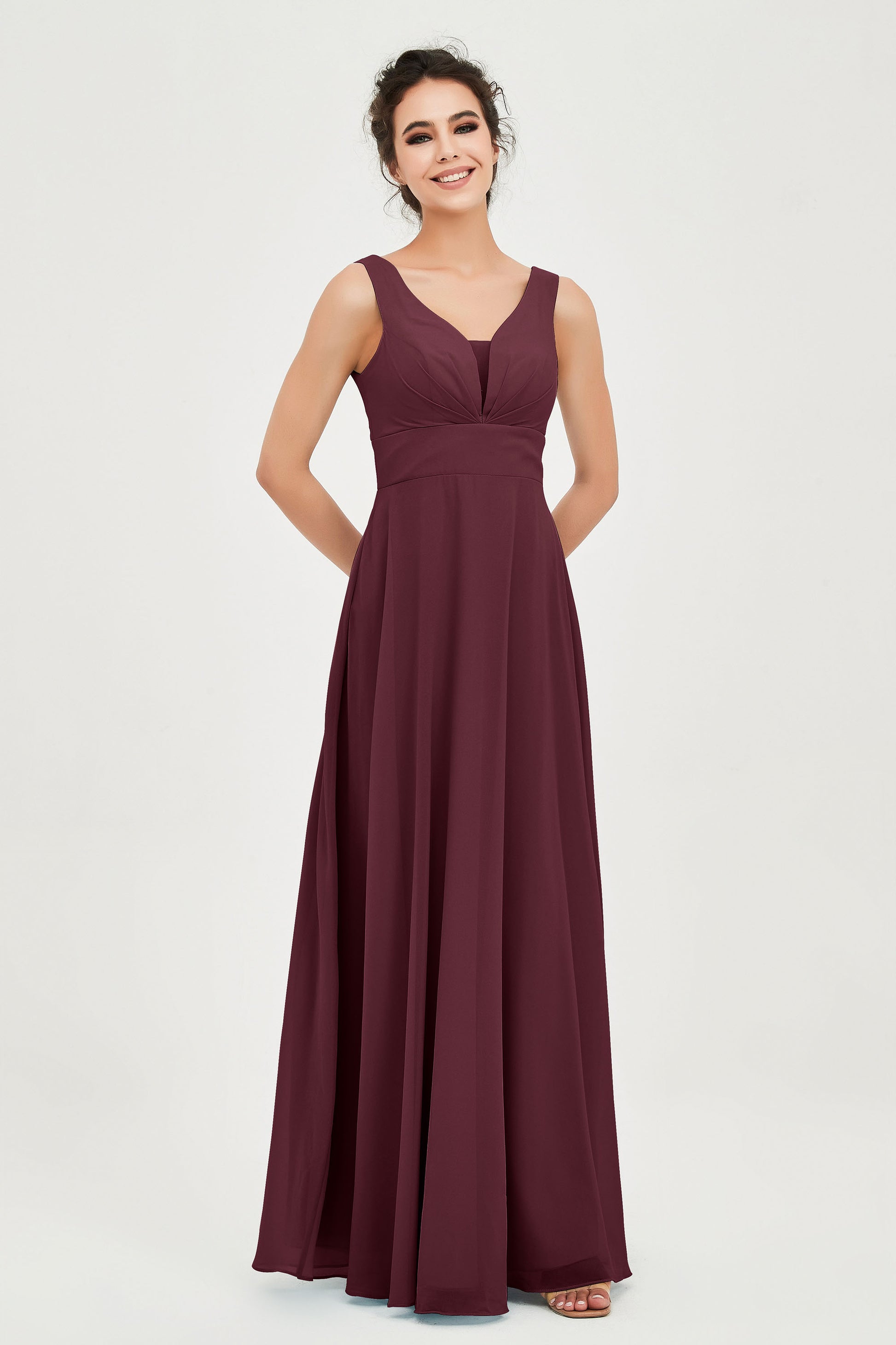 Duntery Floor Length Maxi Bridesmaid Dress V Neck Open Back, Papaya Duntery Floor Length Maxi Bridesmaid Dress V Neck Open Back, Papaya