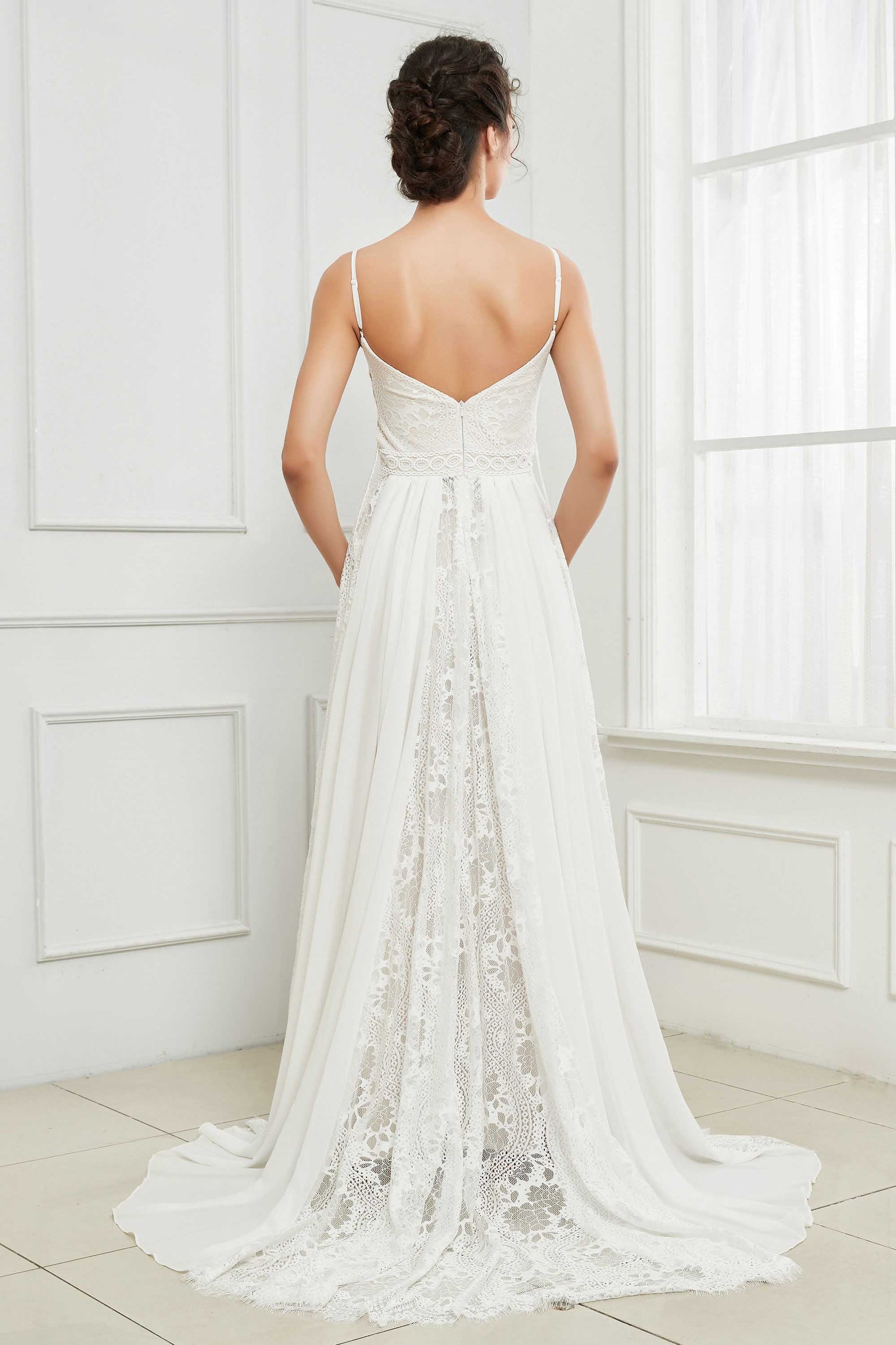 V neck best sale backless wedding dress