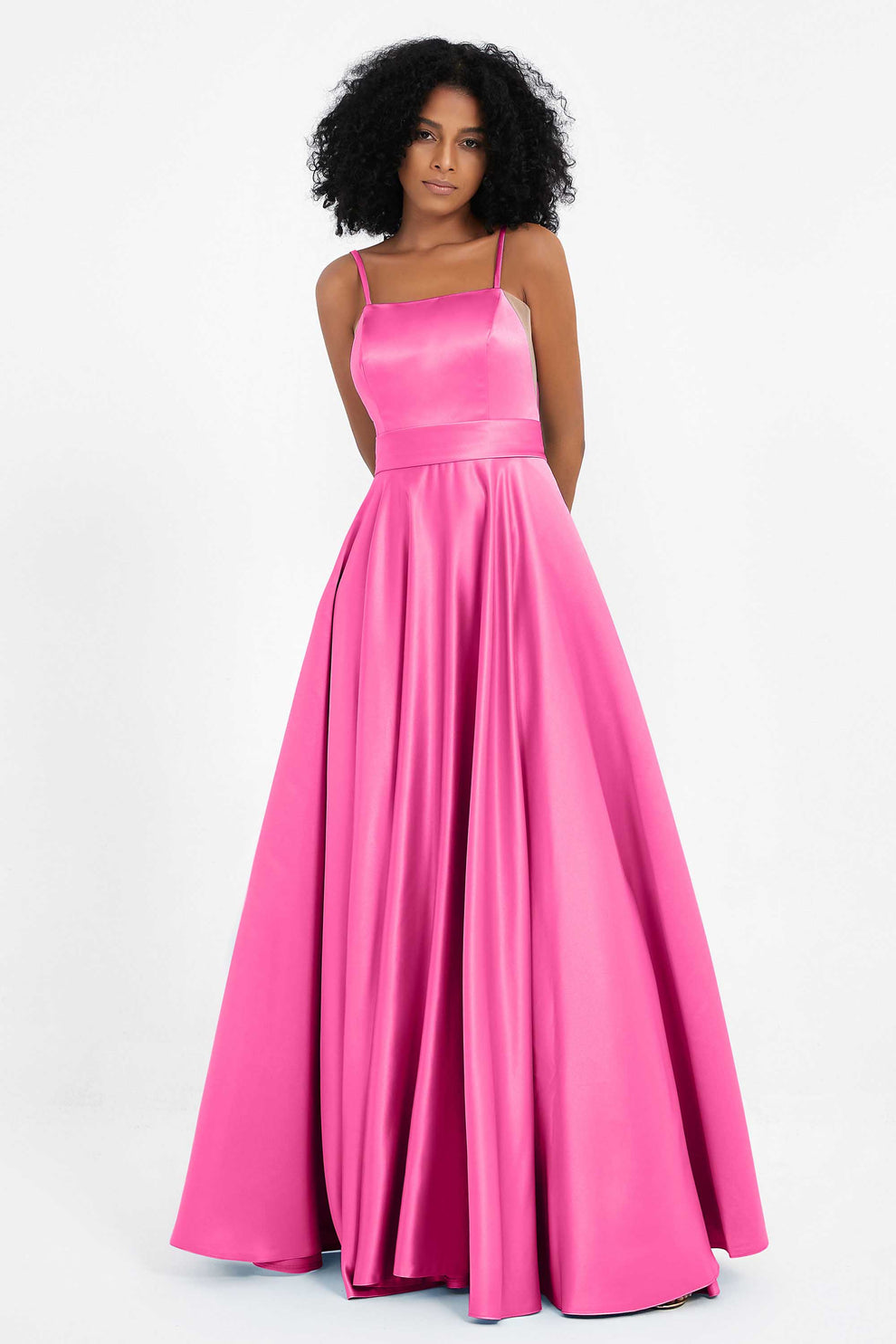 Princess V-neck Maxi Satin Dresses with Pockets White